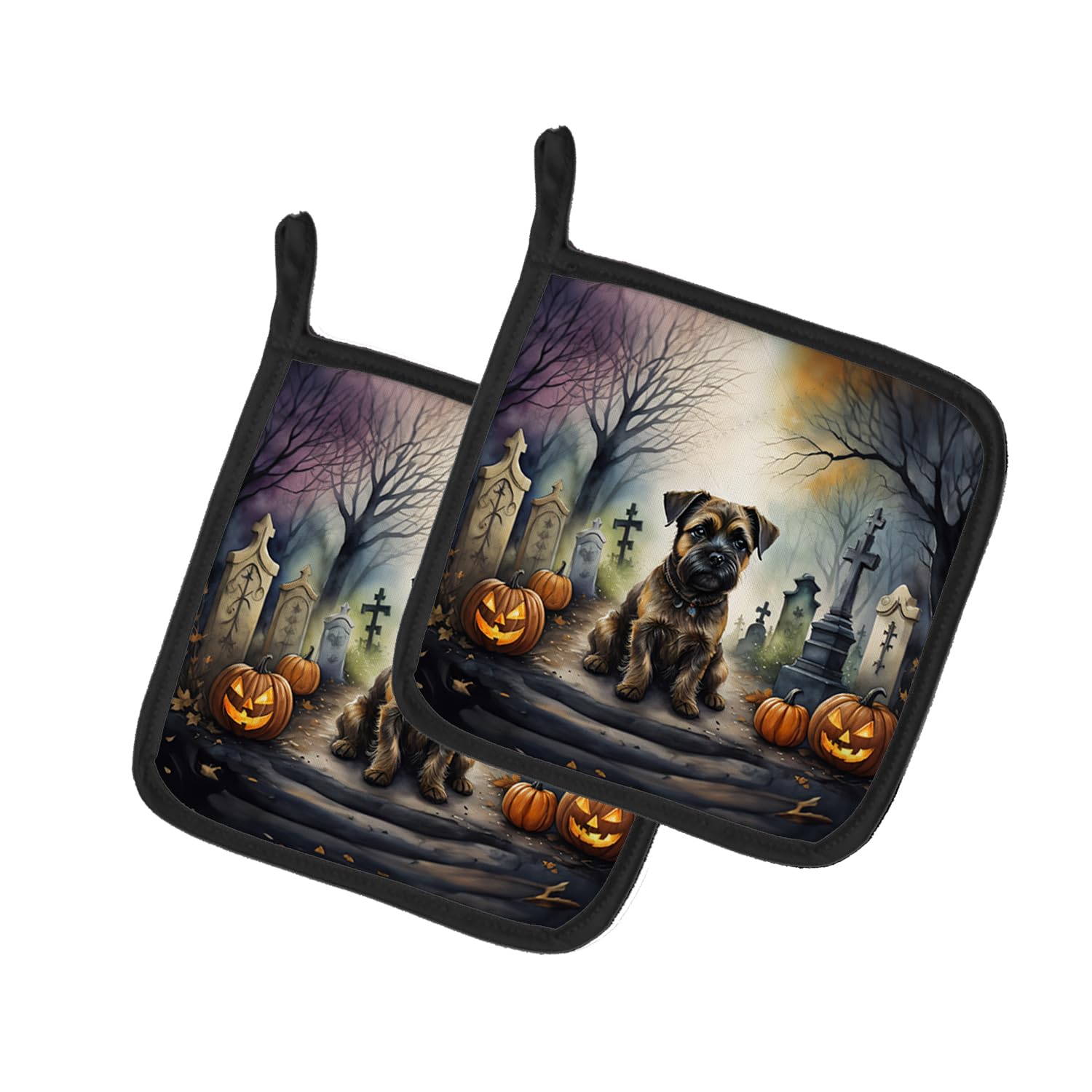 Border Terrier Spooky Halloween Pair of Pot Holders