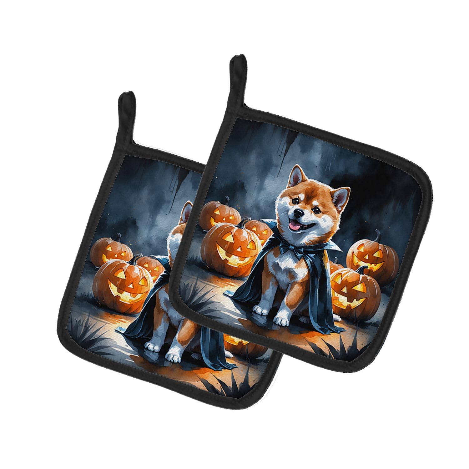 Carolines Treasures Shiba Inu Puppy Halloween Pair of Pot Holders Kitchen Heat Resistant Pot Holders Sets Oven Hot Pads for Cooking Baking BBQ, 7 1/2 x 7 1/2