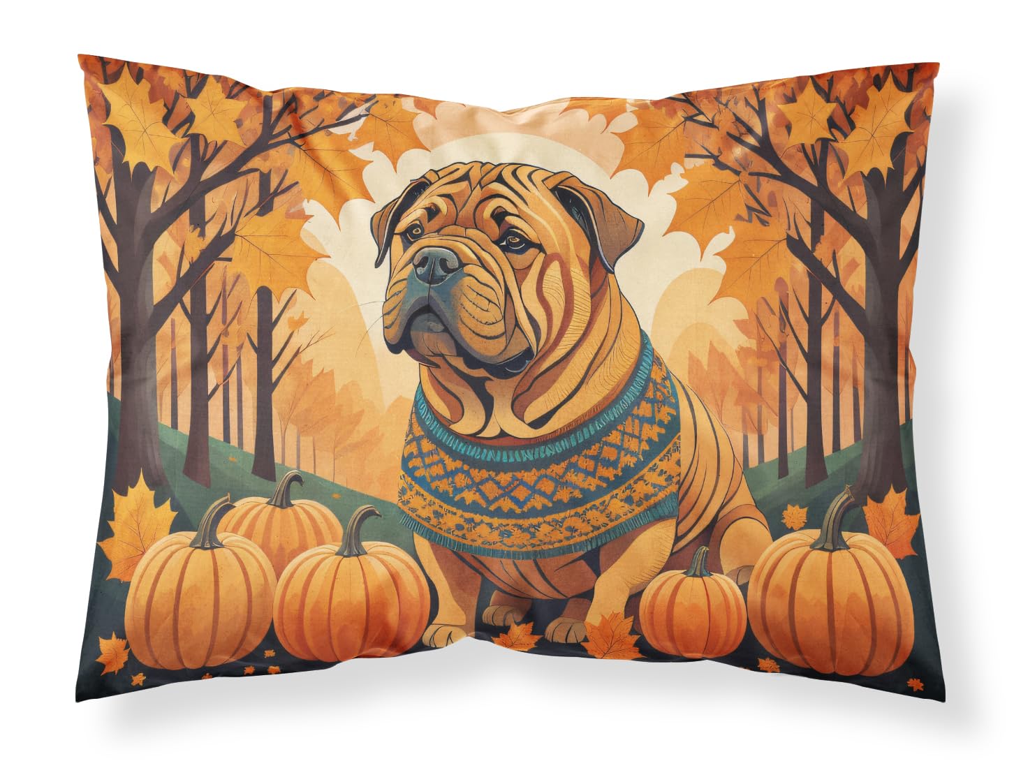 Carolines Treasures DAC1070PILLOWCASE Shar Pei Fall Fabric Standard Pillowcase Lightweight Super Soft Easy Care Decorative Artwork Pillowcase, Standard