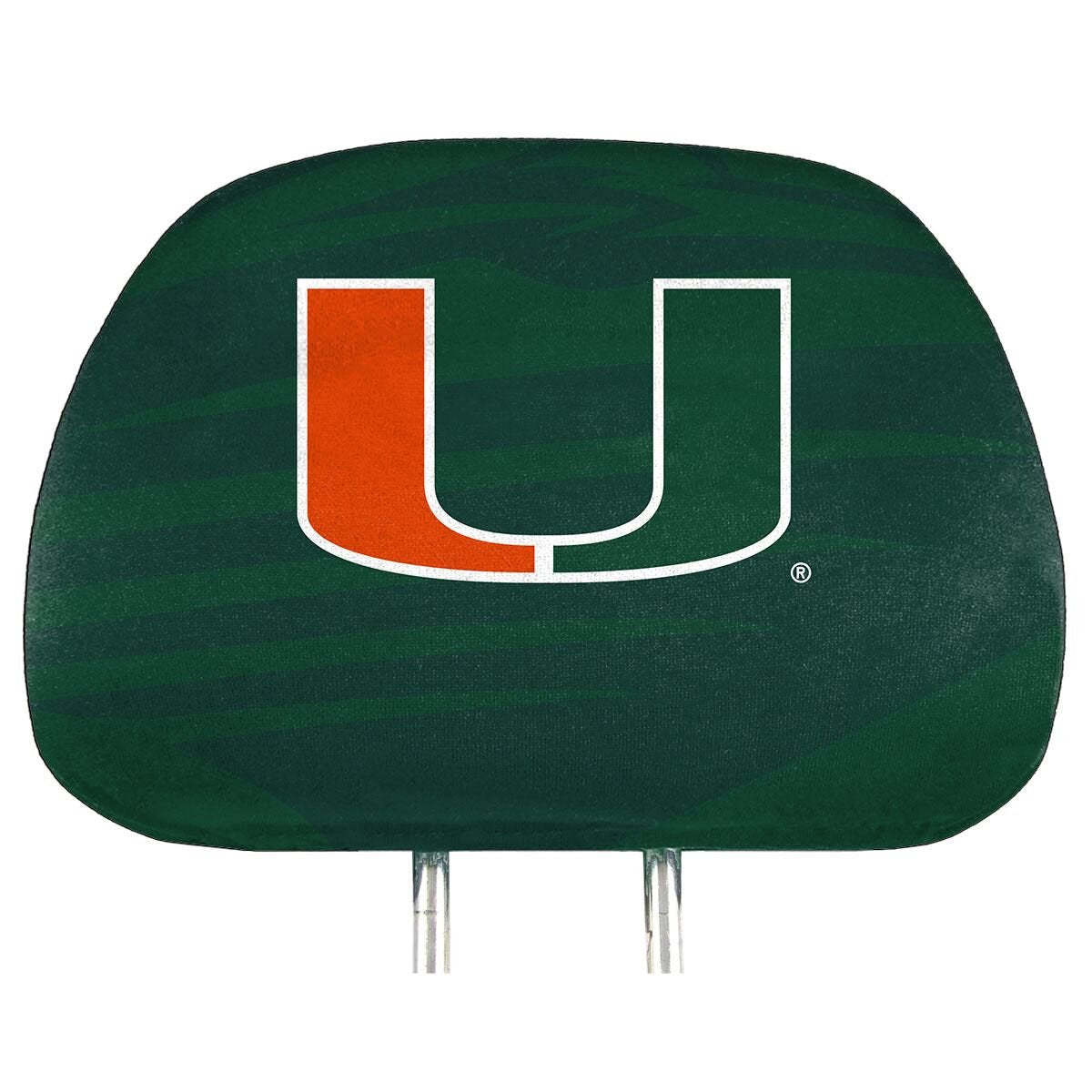 Fanmats 62054 Miami Hurricanes Printed Head Rest Cover Set - 2 Pieces