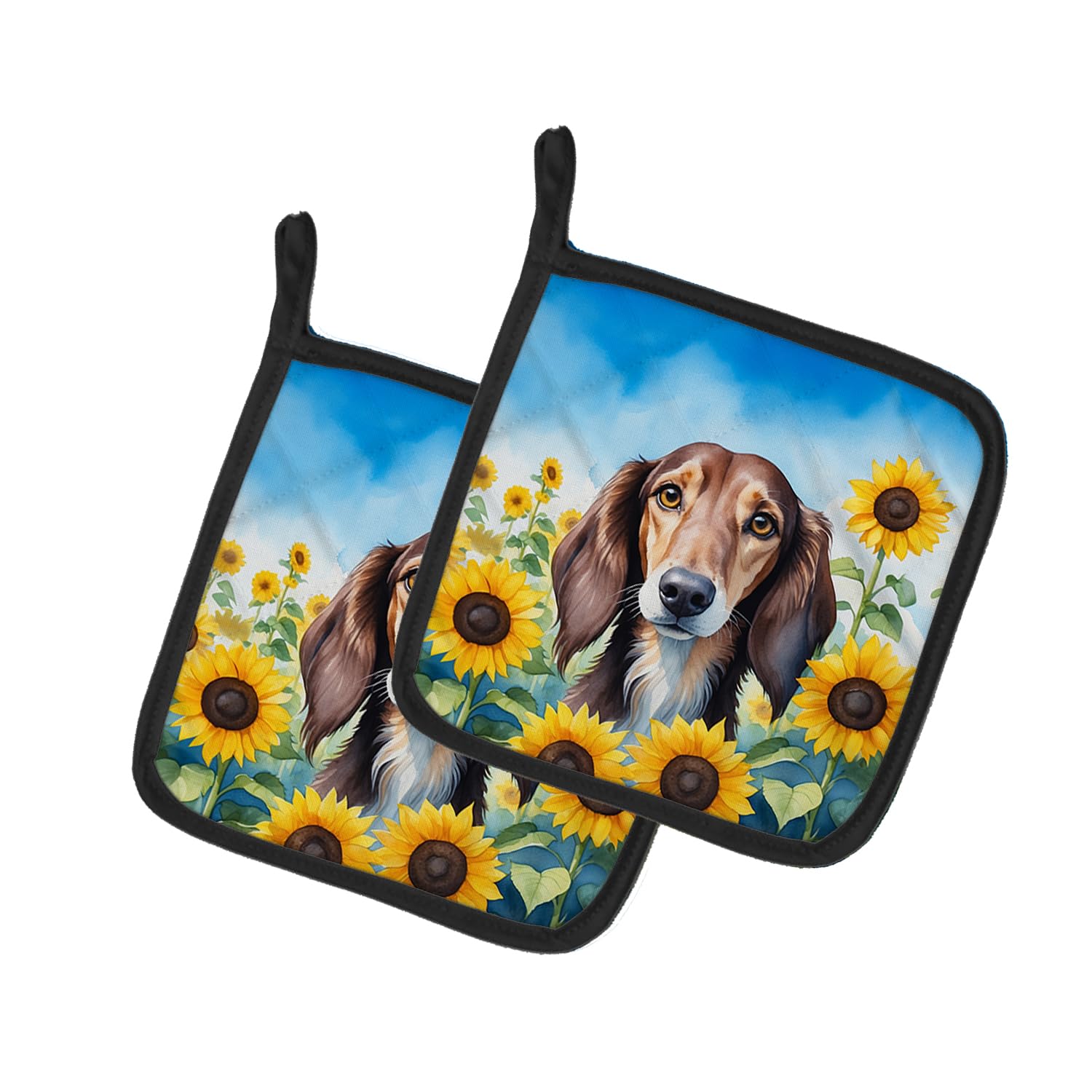 Saluki in Sunflowers Pair of Pot Holders