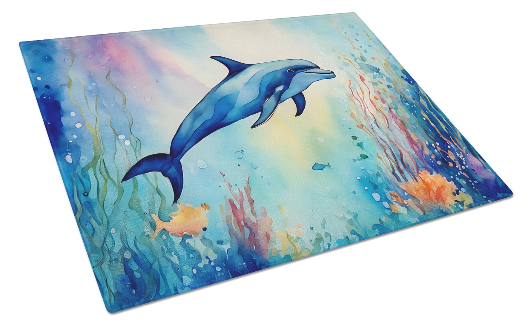 Carolines Treasures DAC2786LCB Dolphin Glass Cutting Board Large Decorative Tempered Glass Kitchen Cutting and Serving Board Large Size Chopping Board
