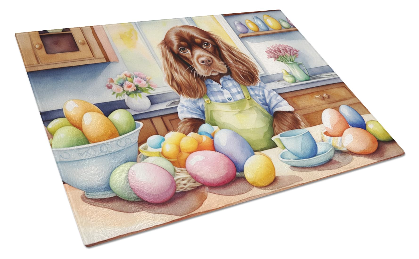 Carolines Treasures DAC6910LCB Decorating Easter Sussex Spaniel Glass Cutting Board Decorative Tempered Glass Kitchen Cutting and Serving Board Large Size Chopping Board
