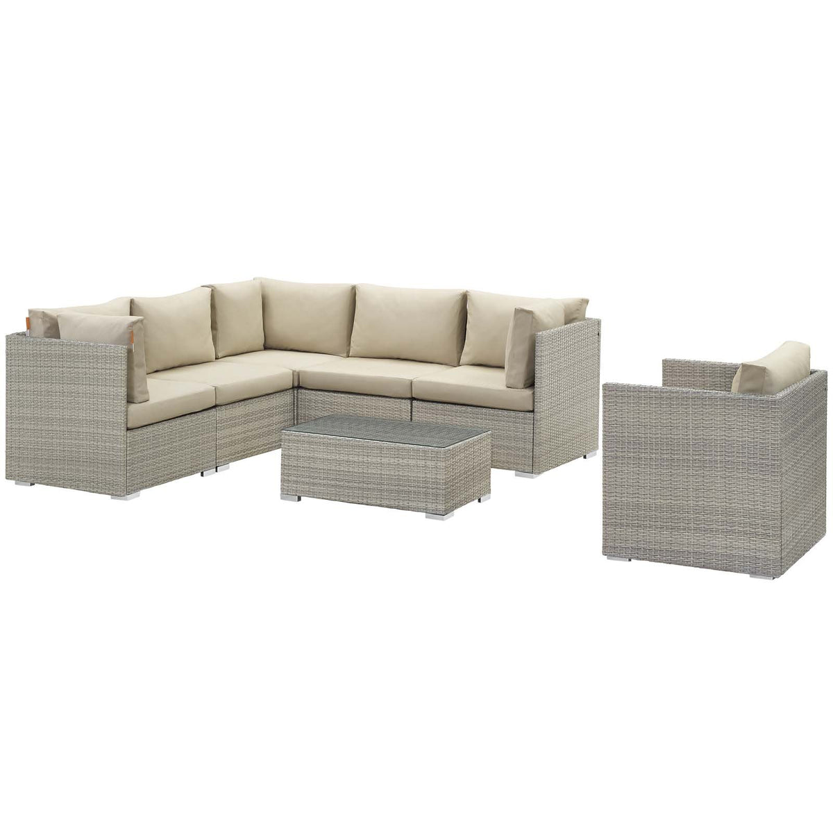 Modway Eei-3011-Lgr-Bei-Set Repose 7 Piece Outdoor Patio Sunbrella Sectional Set In Light Gray Beige