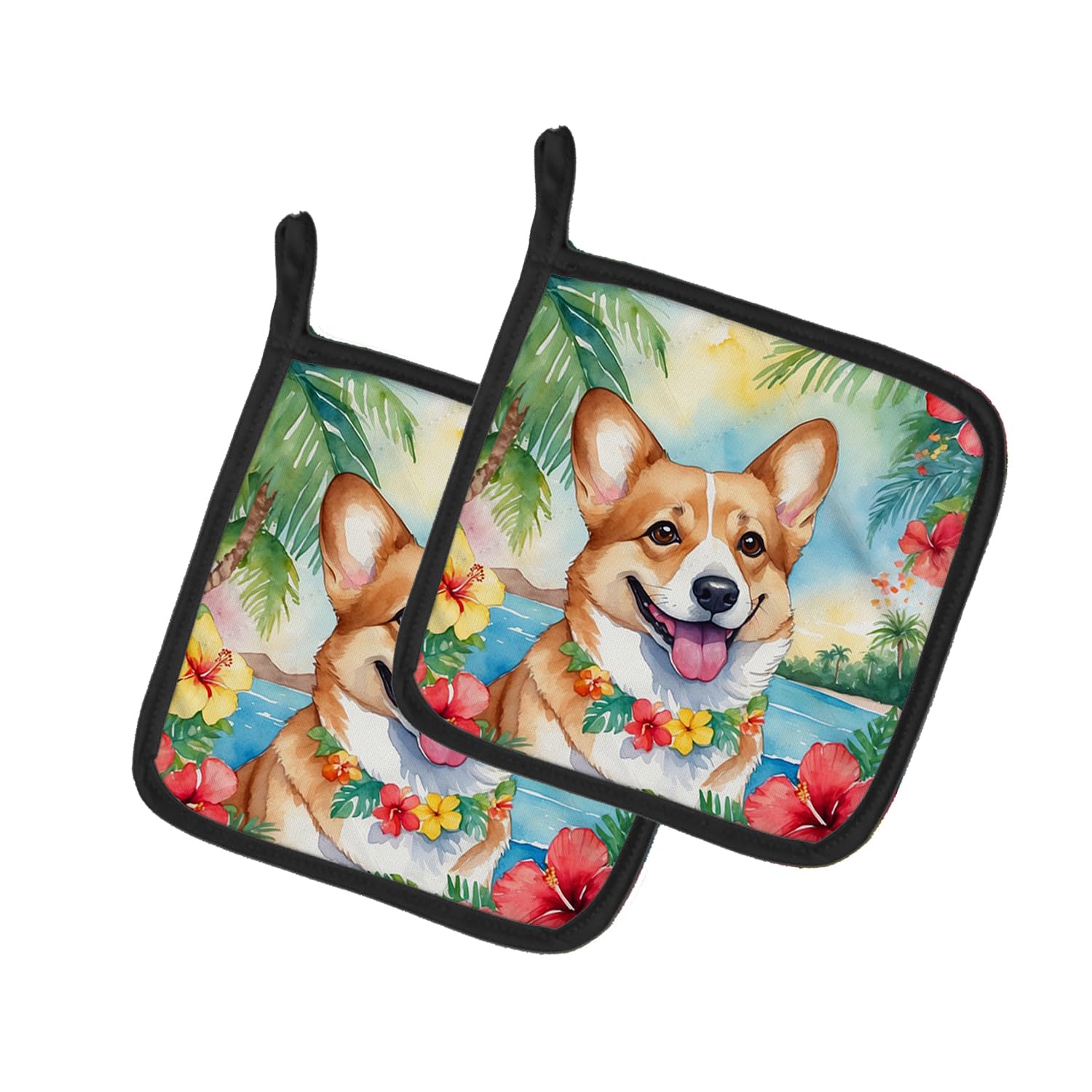 Corgi Luau Pair of Pot Holders
