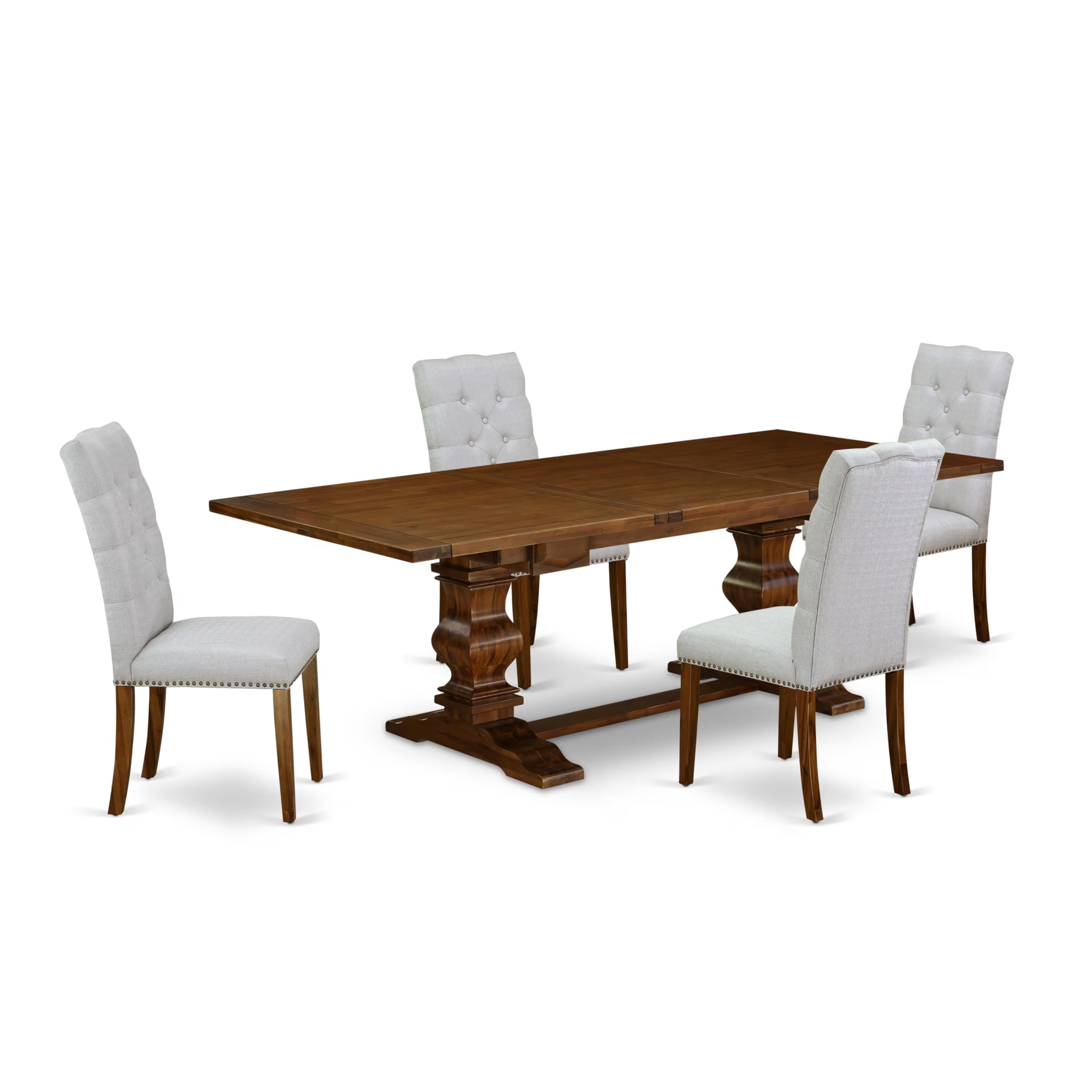 5-piece dining table set with Chairs Legs and Modern Gray Linen Fabric