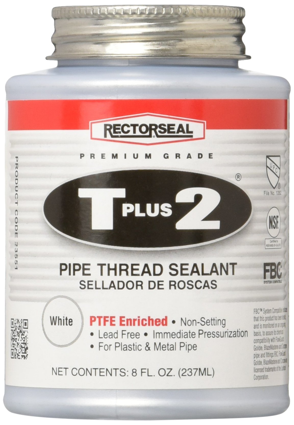 Rectorseal 23551 T Plus 2 Pipe Thread Sealant With Ptfe 12 Pt Brush Top