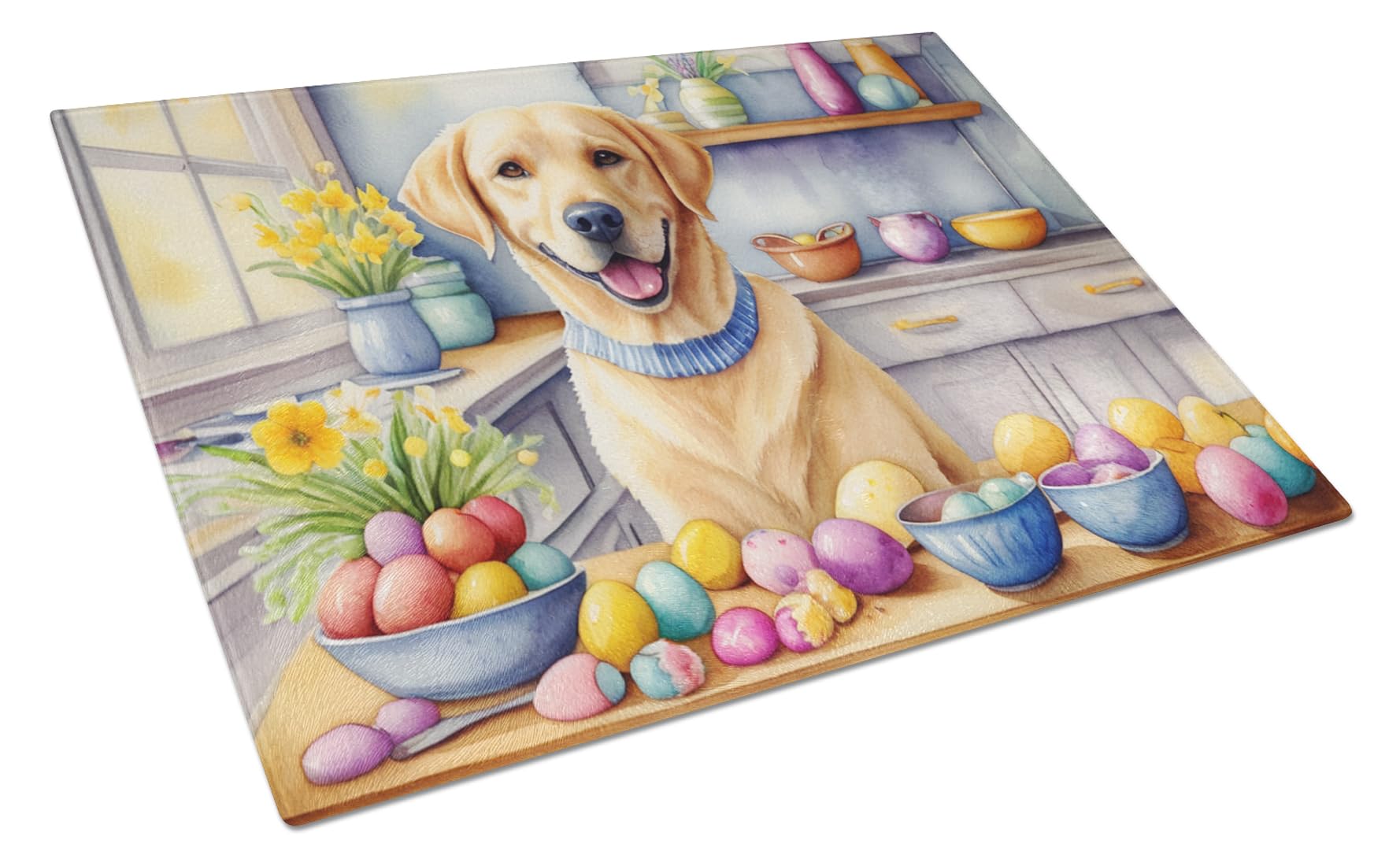 Carolines Treasures DAC6847LCB Decorating Easter Yellow Labrador Retriever Glass Cutting Board Decorative Tempered Glass Kitchen Cutting and Serving Board Large Size Chopping Board
