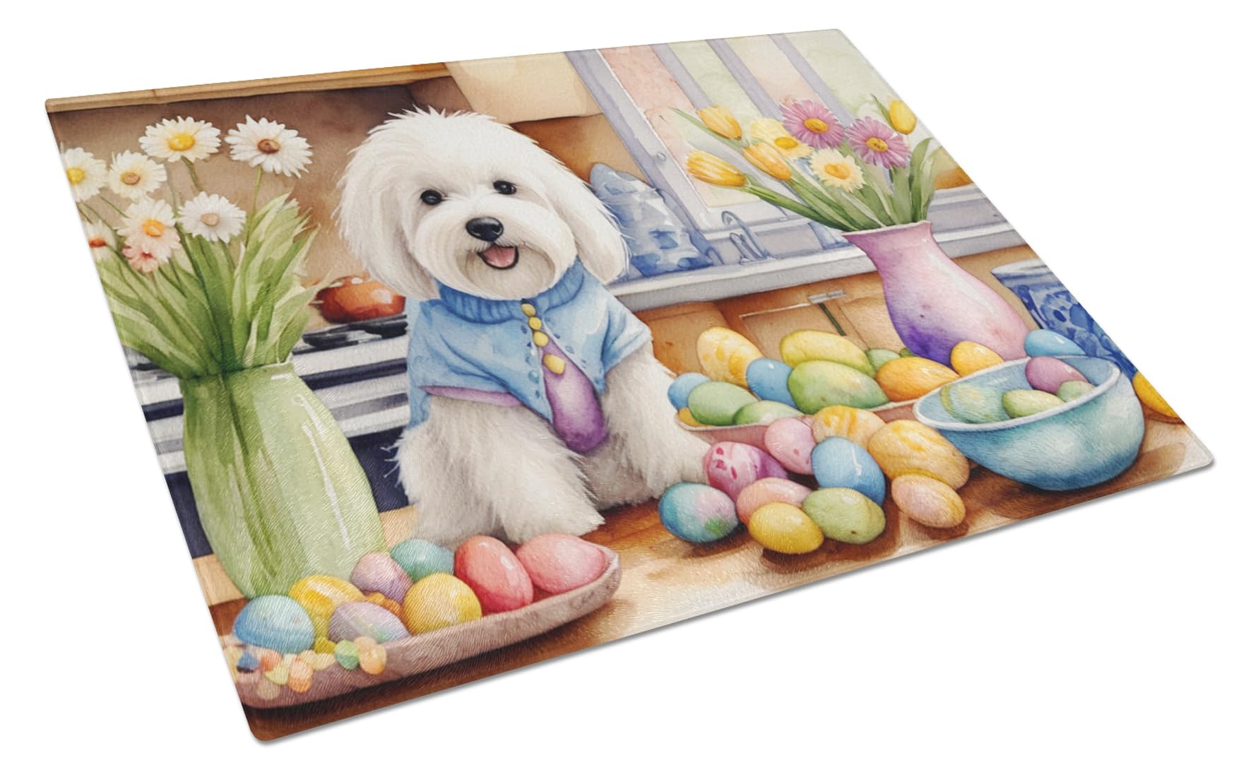 Carolines Treasures DAC6797LCB Decorating Easter Coton de Tulear Glass Cutting Board Decorative Tempered Glass Kitchen Cutting and Serving Board Large Size Chopping Board