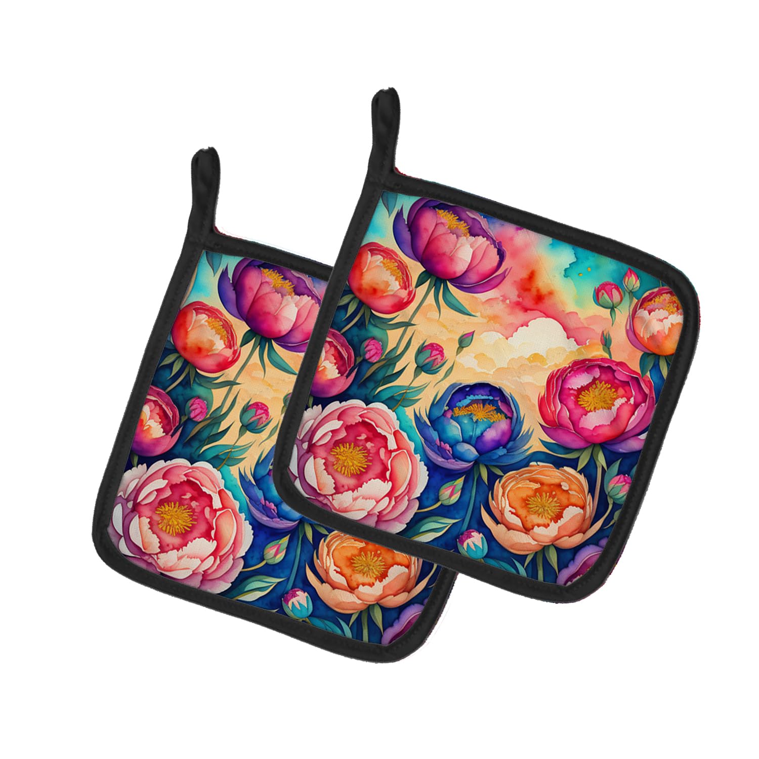 Colorful Peonies Pair of Pot Holders