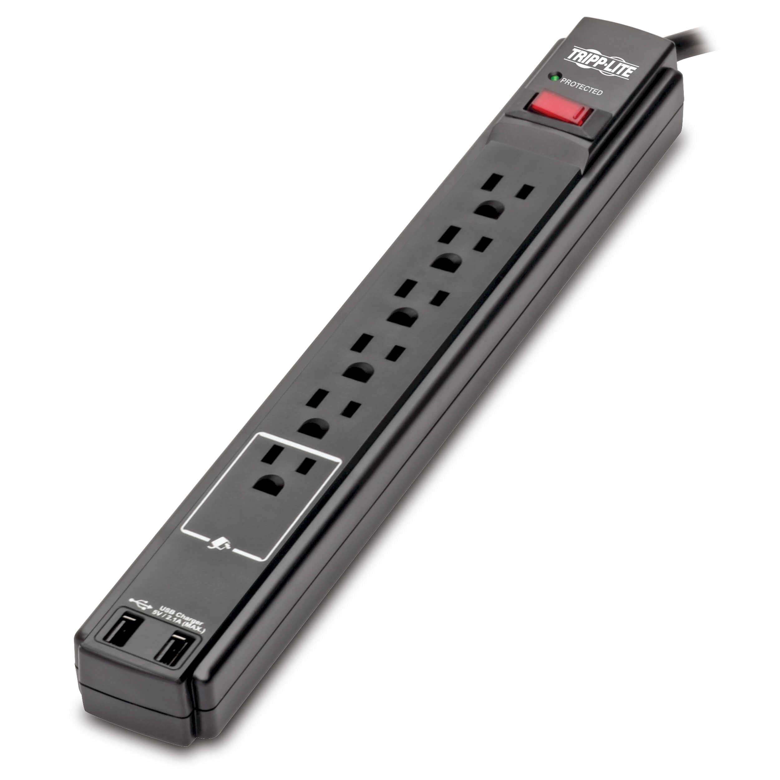 Surge 6 Outlet 6 Cord Black