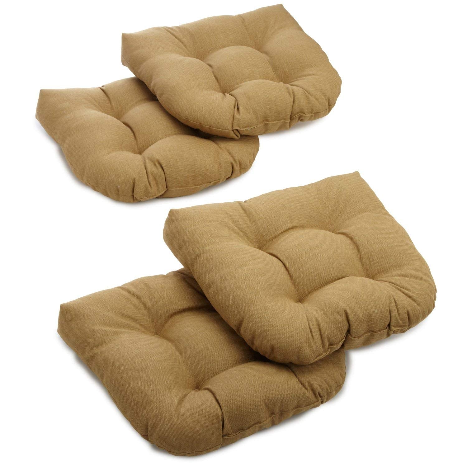 19-inch U-Shaped Spun Polyester Outdoor Tufted Dining Chair Cushions (Set of 4) - Wheat