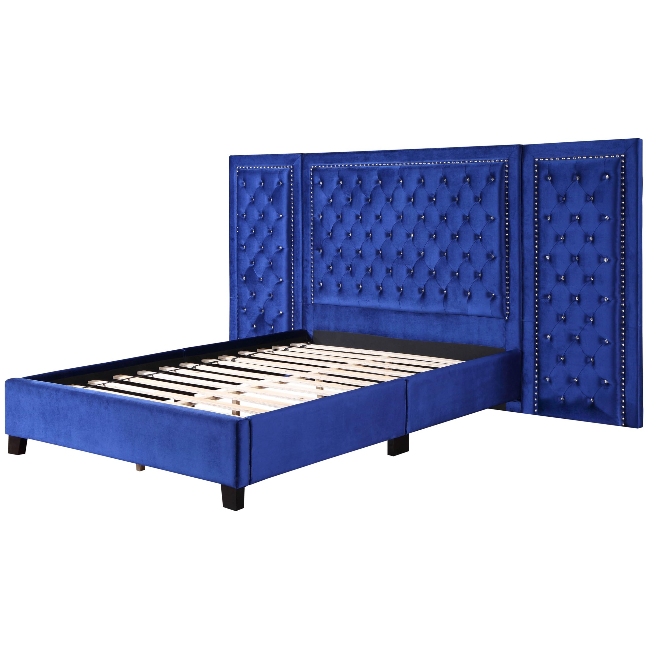 BD00973Q Queen Bed - Blue Velvet, Damazy (1Set/2Ctn)