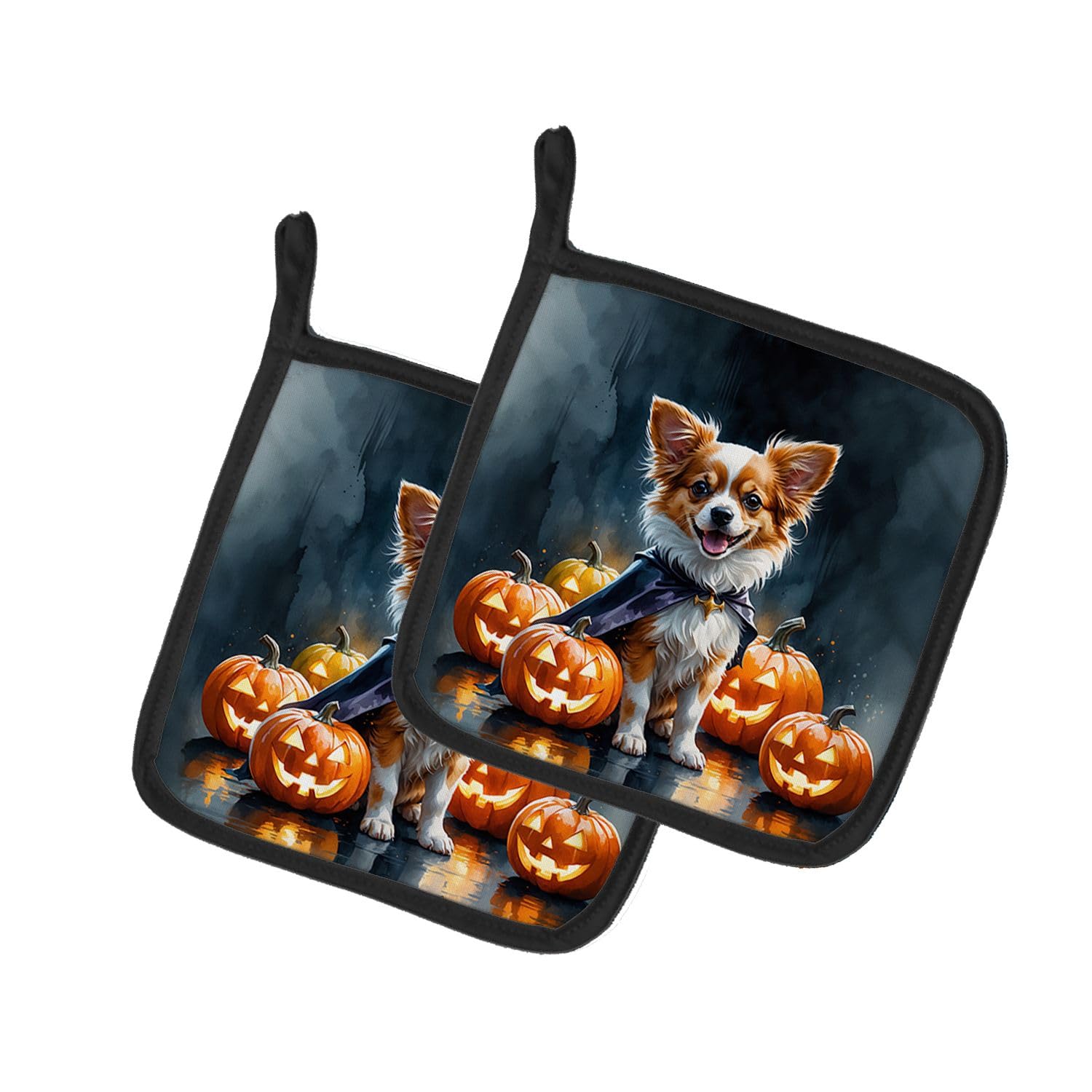 Carolines Treasures Papillon Puppy Halloween Pair of Pot Holders Kitchen Heat Resistant Pot Holders Sets Oven Hot Pads for Cooking Baking BBQ, 7 1/2 x 7 1/2
