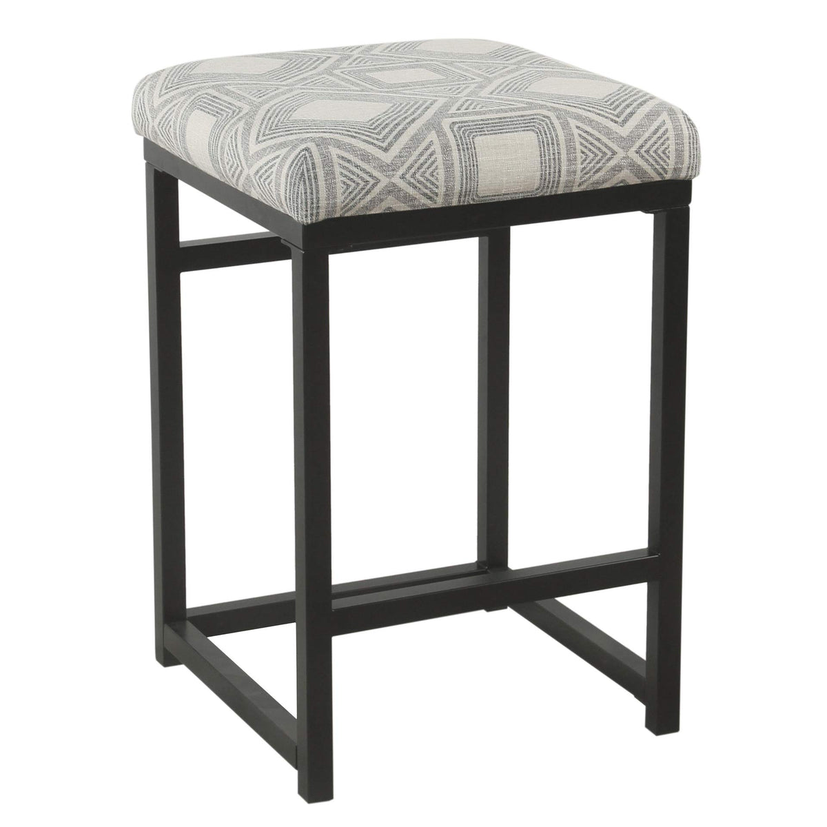 Benjara Metal Counter Stool With Geometric Pattern, Gray And Black
