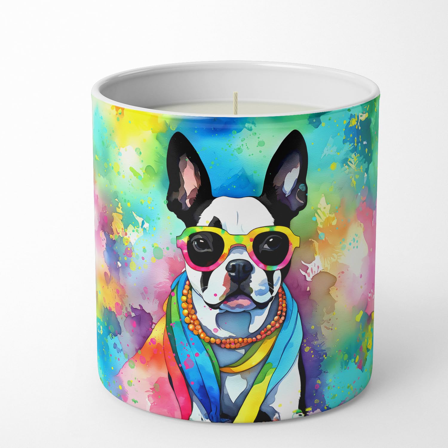 Boston Terrier Hippie Dawg Decorative Soy Candle