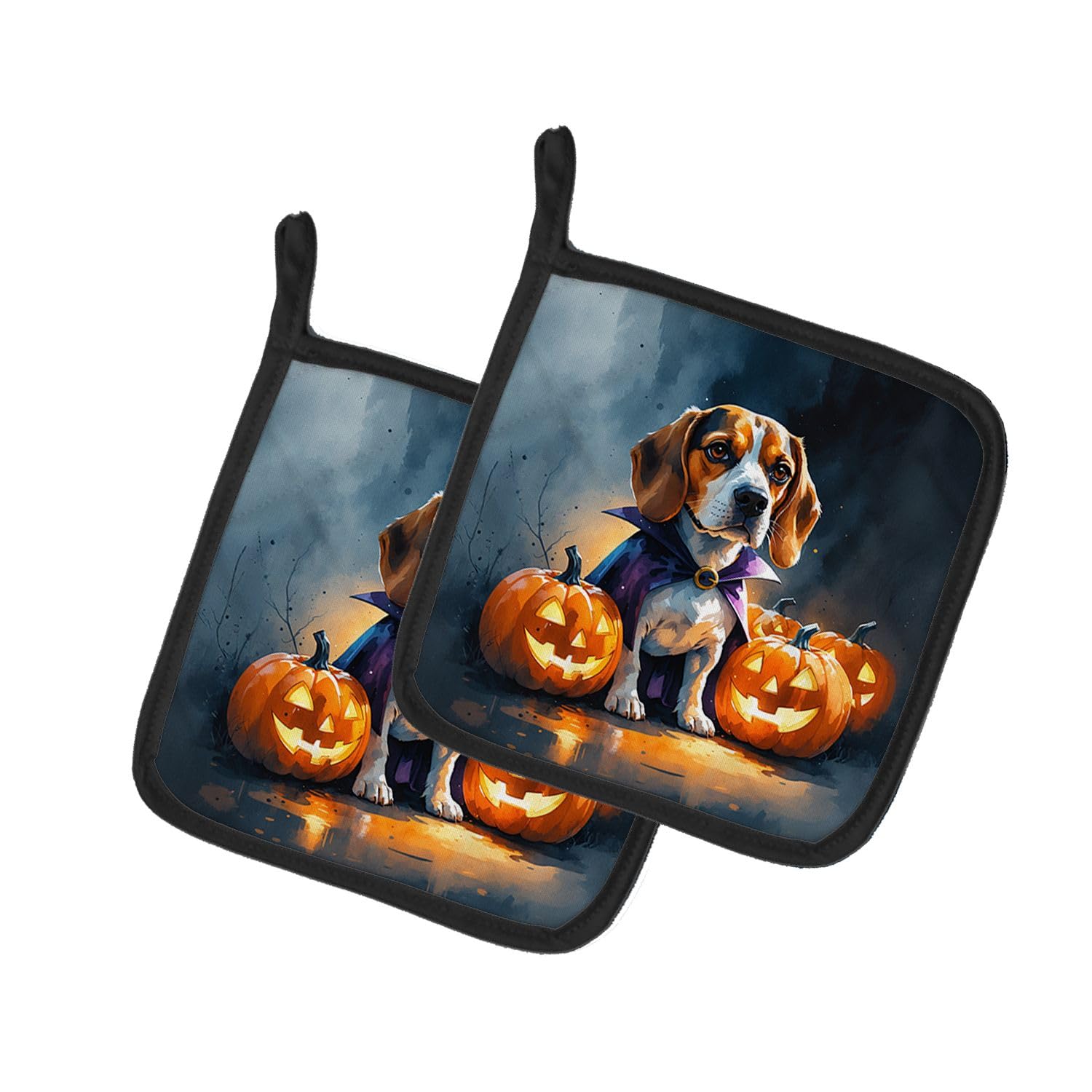 Carolines Treasures Beagle Puppy Halloween Pair of Pot Holders Kitchen Heat Resistant Pot Holders Sets Oven Hot Pads for Cooking Baking BBQ, 7 1/2 x 7 1/2