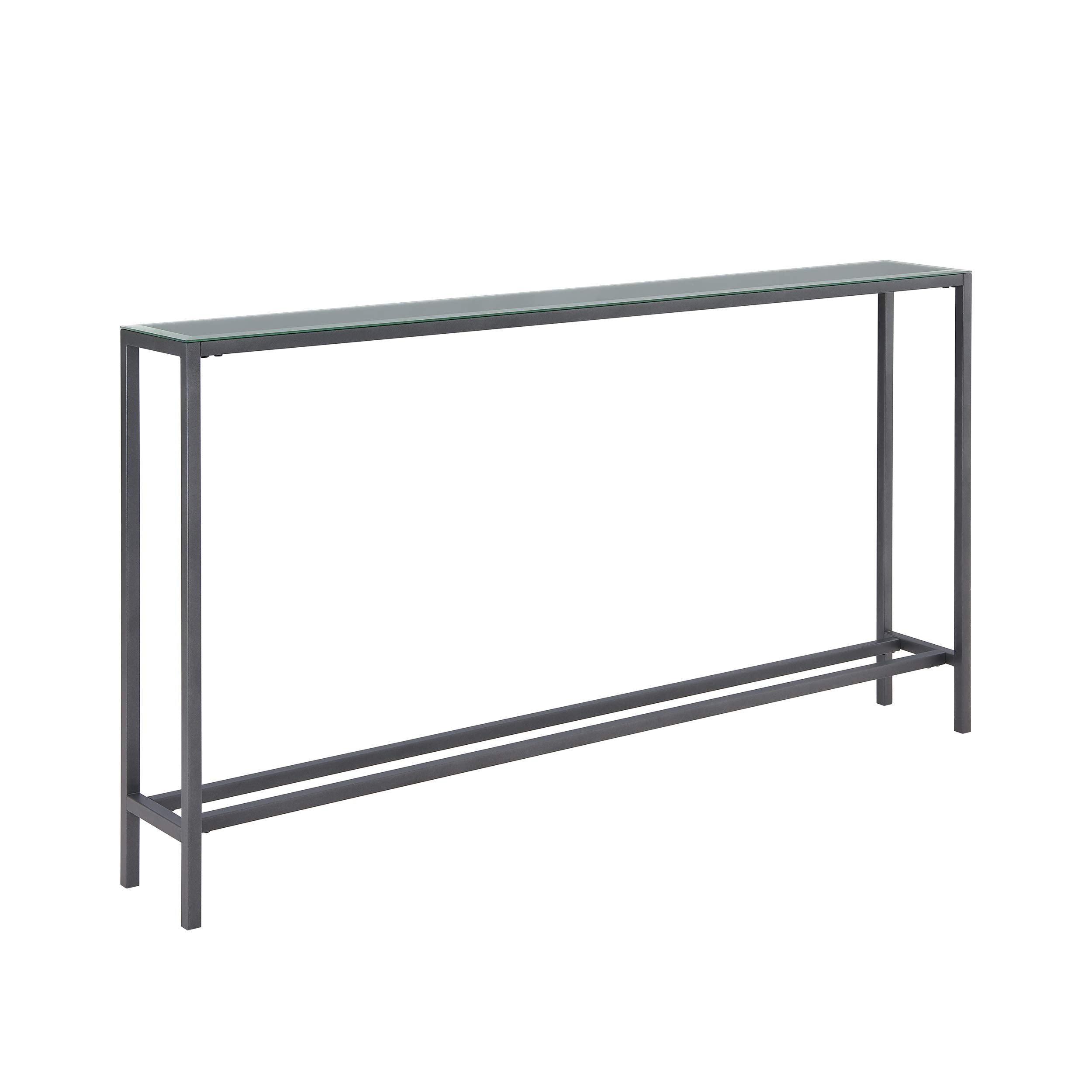 Darrin Narrow Long Console Table w/ Mirrored Top  Gunmetal Gray