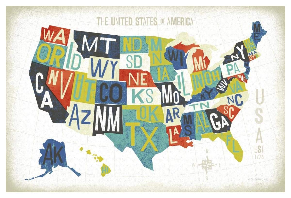 Letterpress USA Map -Paper Art-50x34”