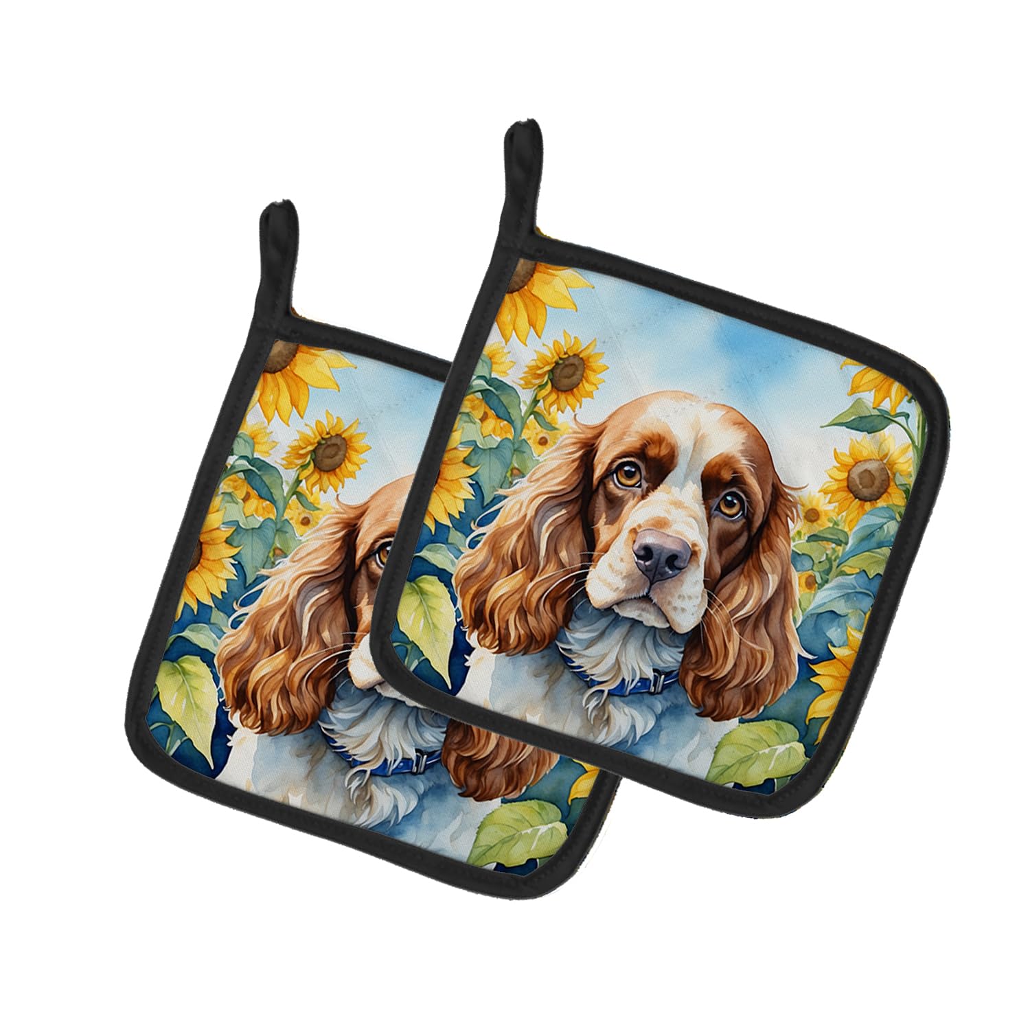 Cocker Spaniel in Sunflowers Pair of Pot Holders