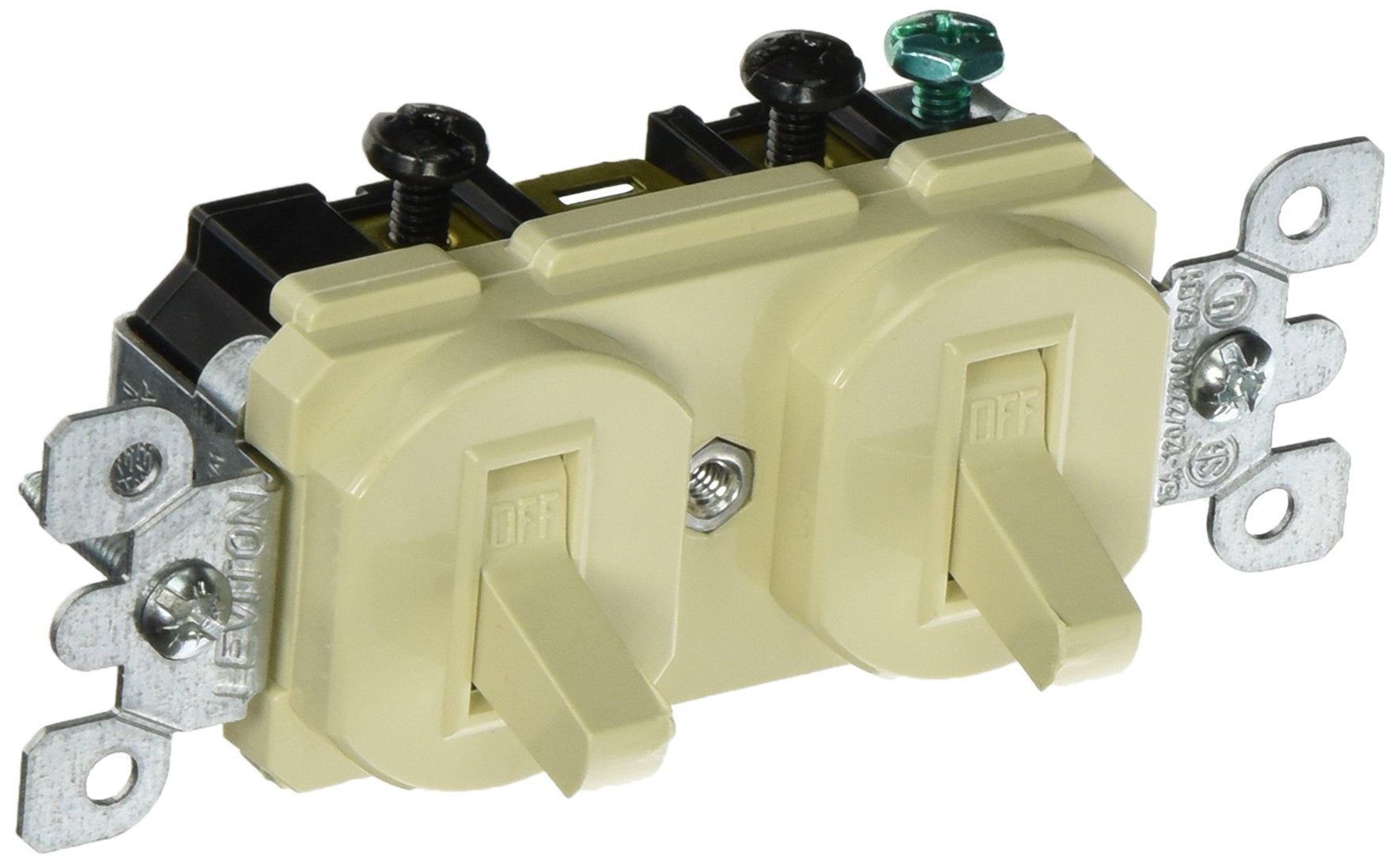 Leviton S01-05224-Isp Decora Duplex Double Heavy Duty Combination Switch, 120/277 Vac, 15 A, 1 P, Ivory