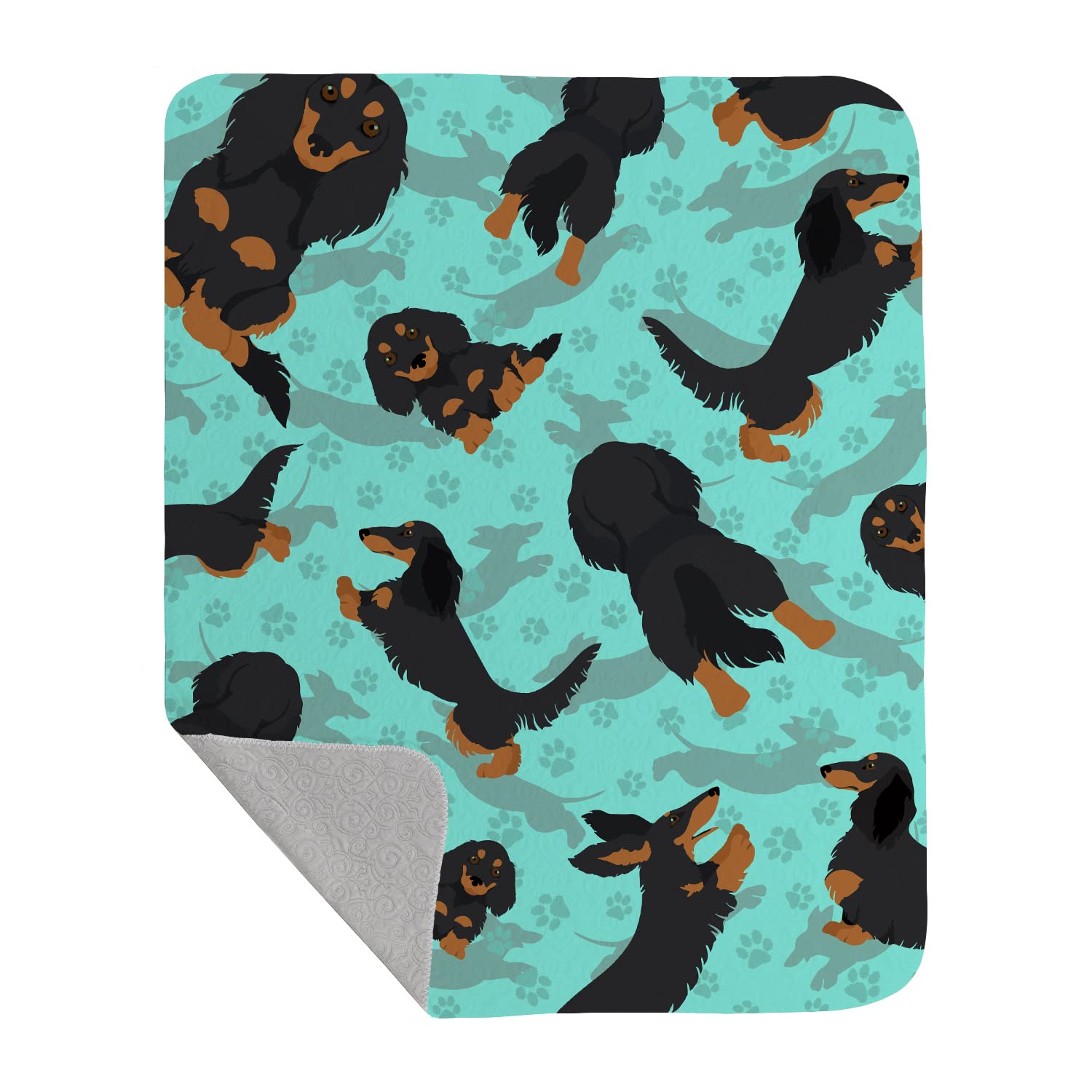 Carolines Treasures MLM1011LQB Longhaired Black Tan Dachshund Quilted Blanket 50x60 Artwork Pattern Quilted Throw Blanket for Bed, Couch, Sofa, Soft and Lightweight