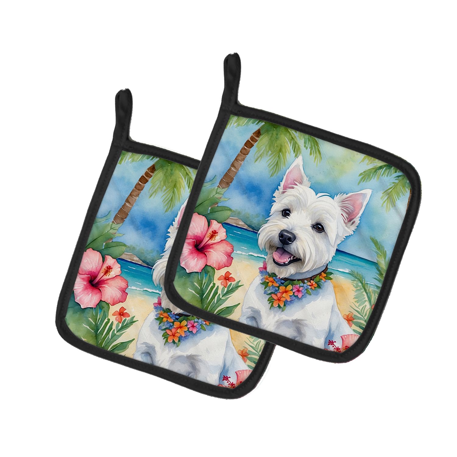 Westie Luau Pair of Pot Holders