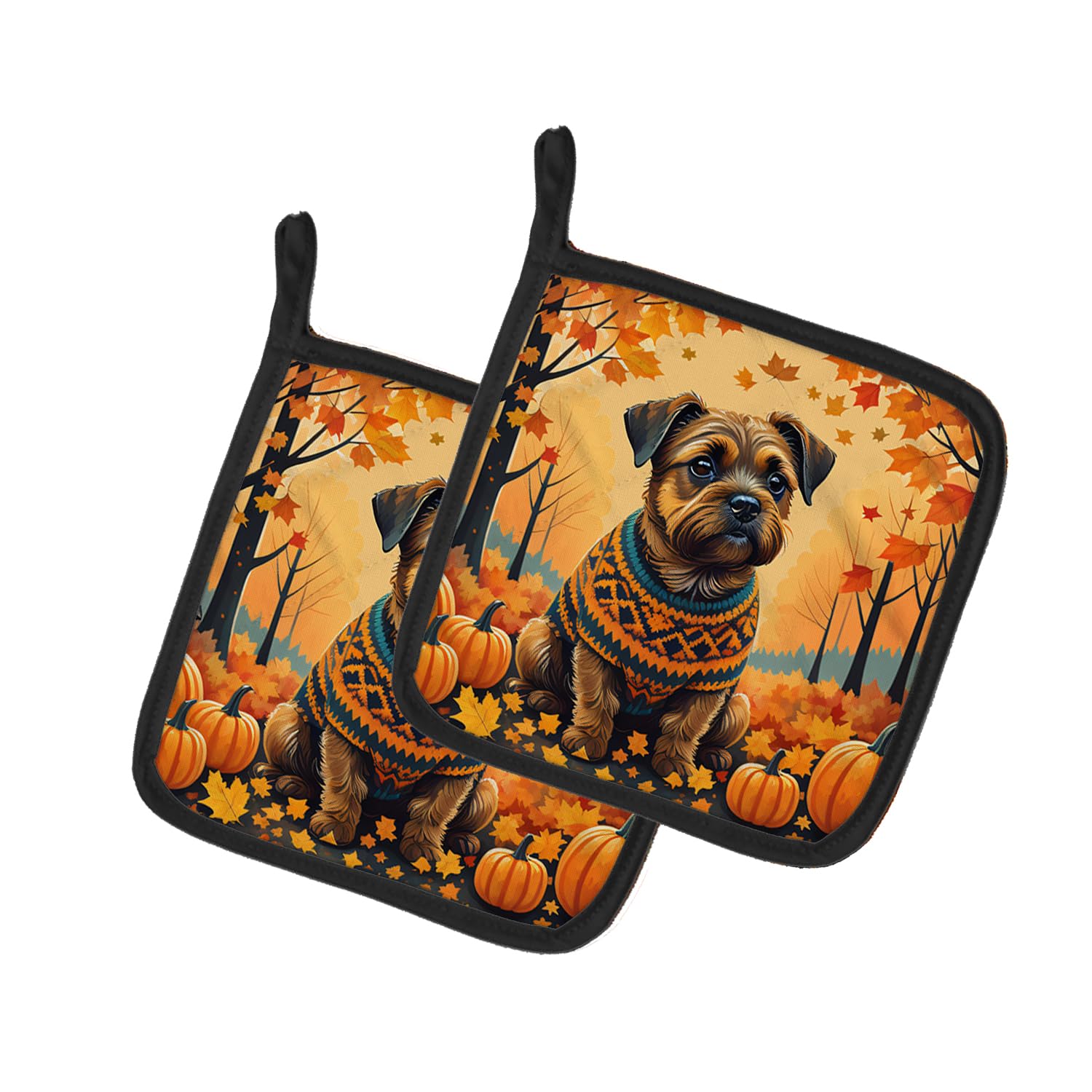 Border Terrier Fall Pair of Pot Holders
