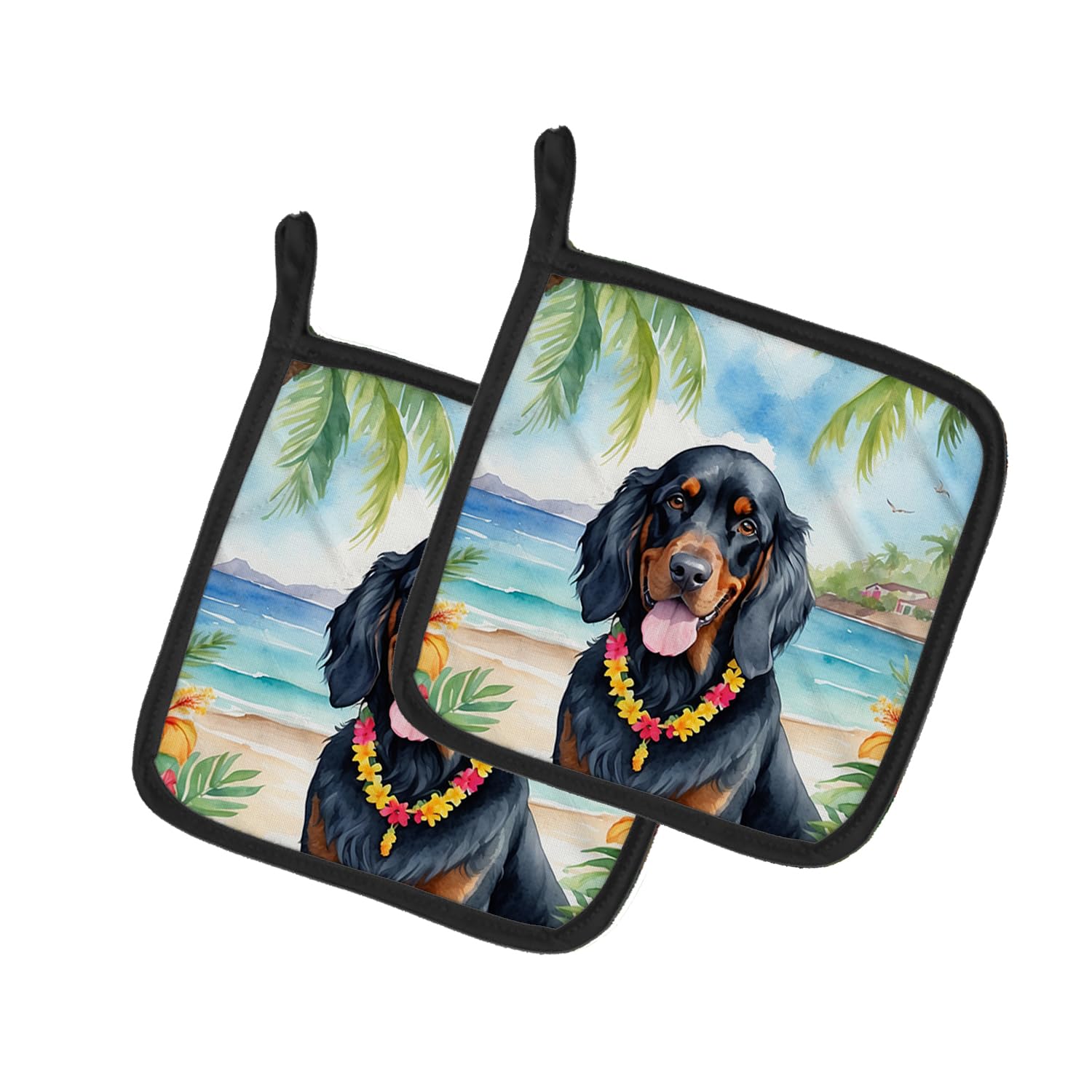 Gordon Setter Luau Pair of Pot Holders