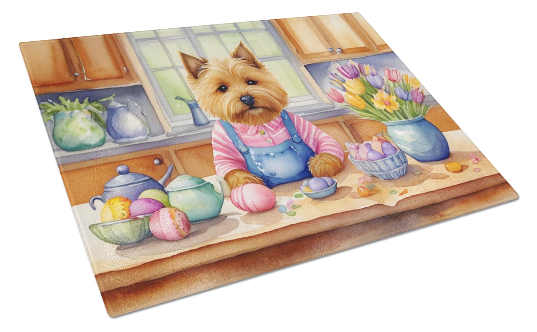 Carolines Treasures DAC6860LCB Decorating Easter Norwich Terrier Glass Cutting Board Decorative Tempered Glass Kitchen Cutting and Serving Board Large Size Chopping Board