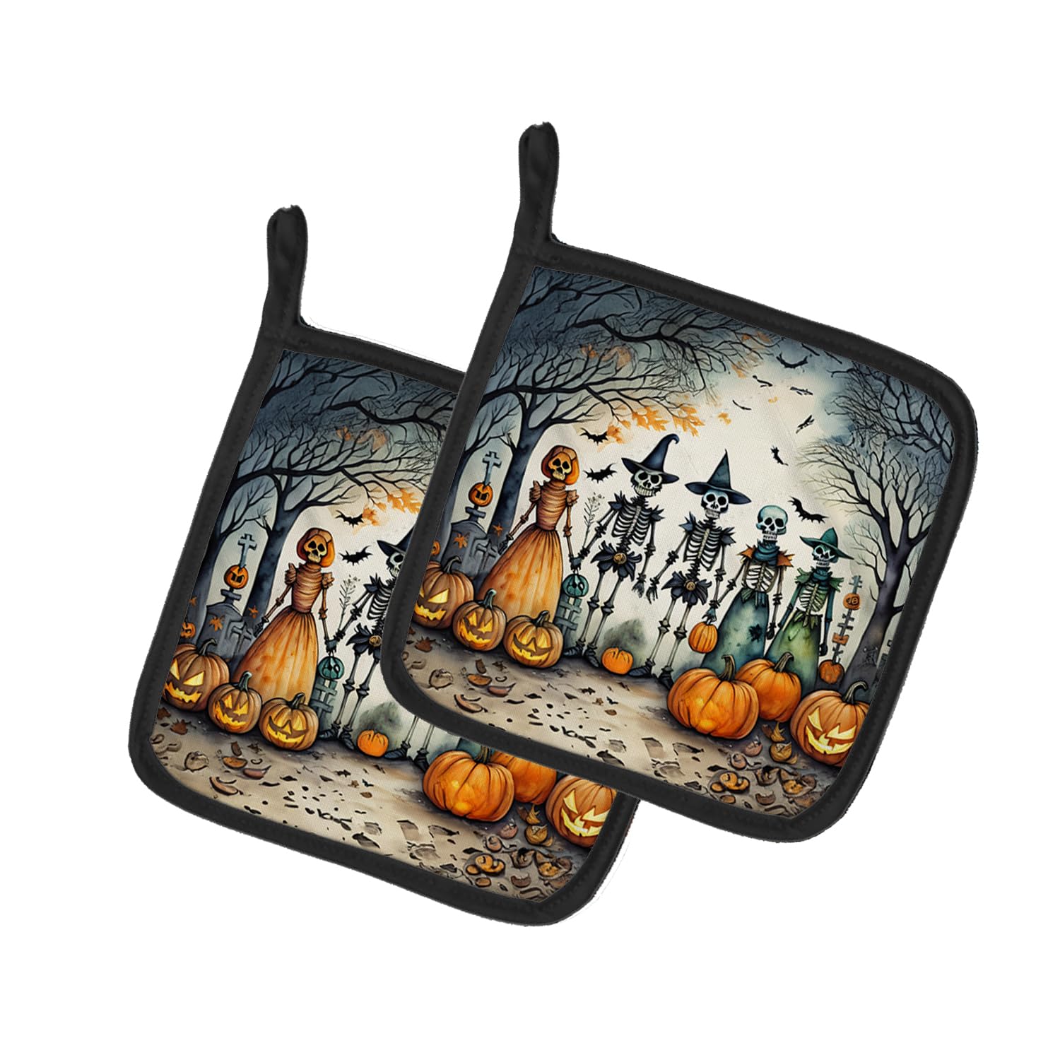 Calacas Skeletons Spooky Halloween Pair of Pot Holders