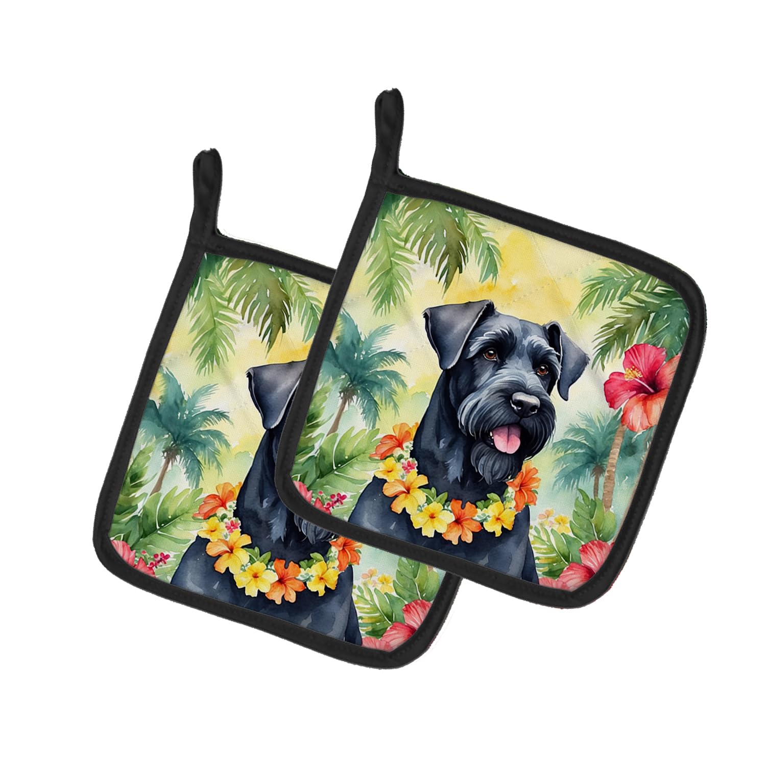 Giant Schnauzer Luau Pair of Pot Holders