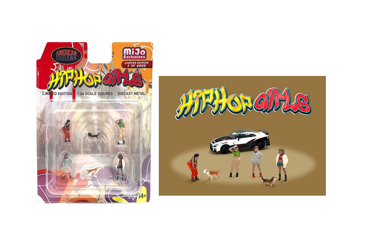 American Diorama Hip Hop Girls 1:64 Metal Figures Set Ad-76505 (4 Figures + 2 Dogs)