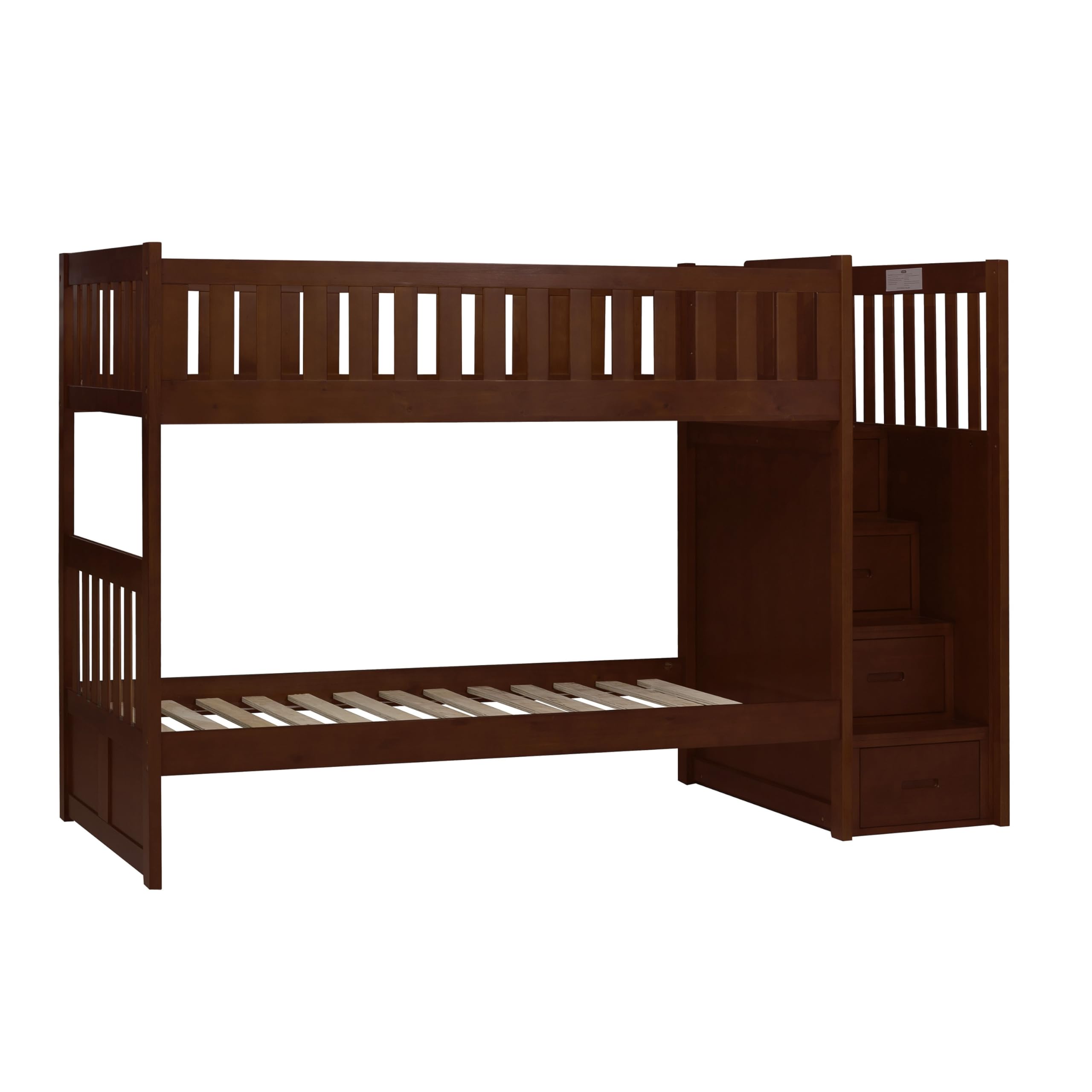 Catherine Twin over Twin Bunk Bed, Storage Step, Solid Wood, Dark Brown