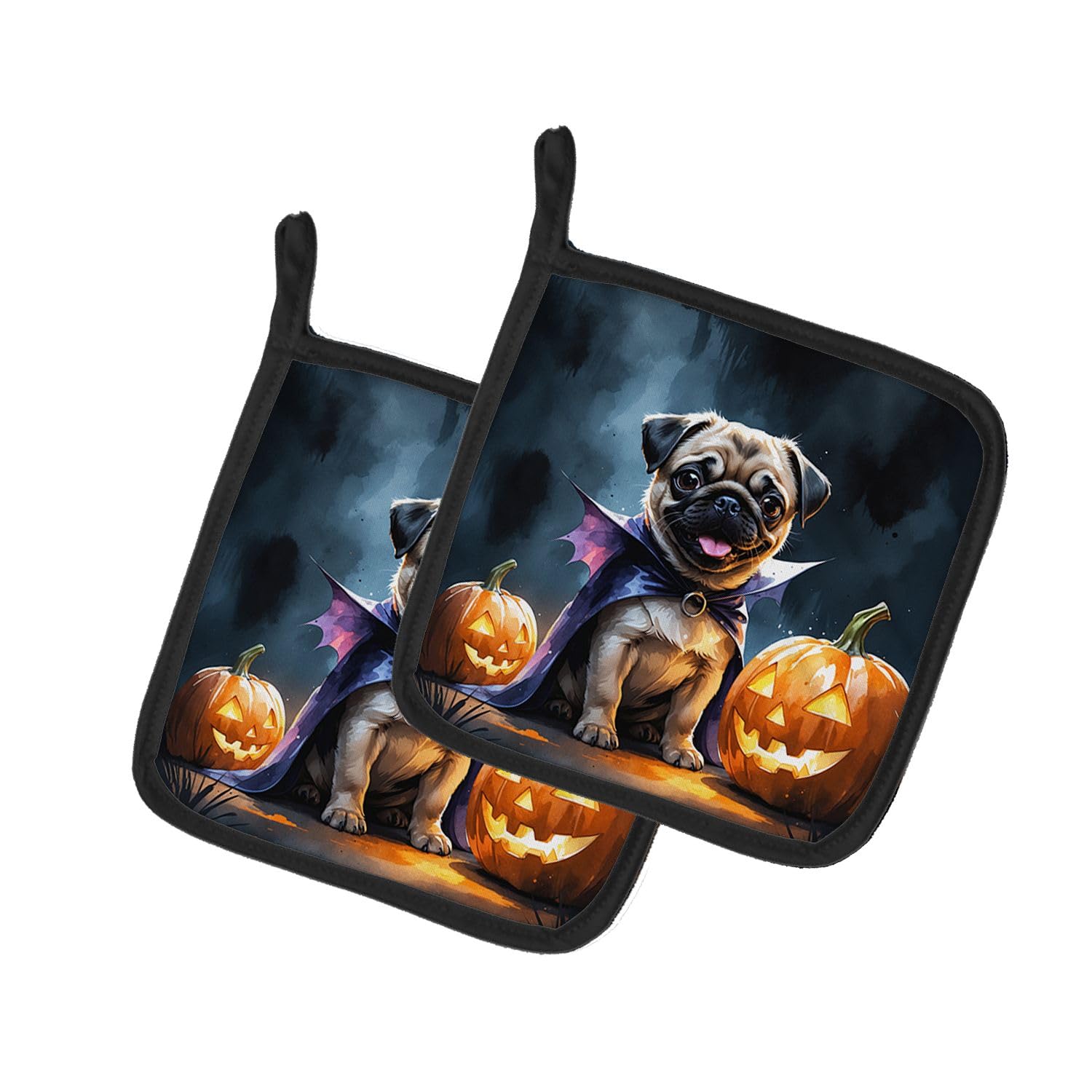 Carolines Treasures Pug Puppy Halloween Pair of Pot Holders Kitchen Heat Resistant Pot Holders Sets Oven Hot Pads for Cooking Baking BBQ, 7 1/2 x 7 1/2