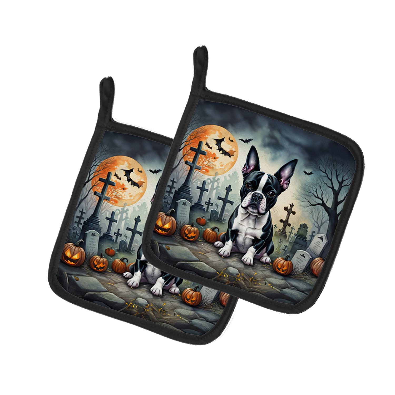 Boston Terrier Spooky Halloween Pair of Pot Holders