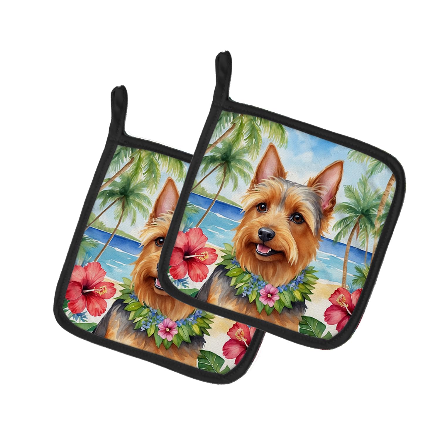 Australian Terrier Luau Pair of Pot Holders