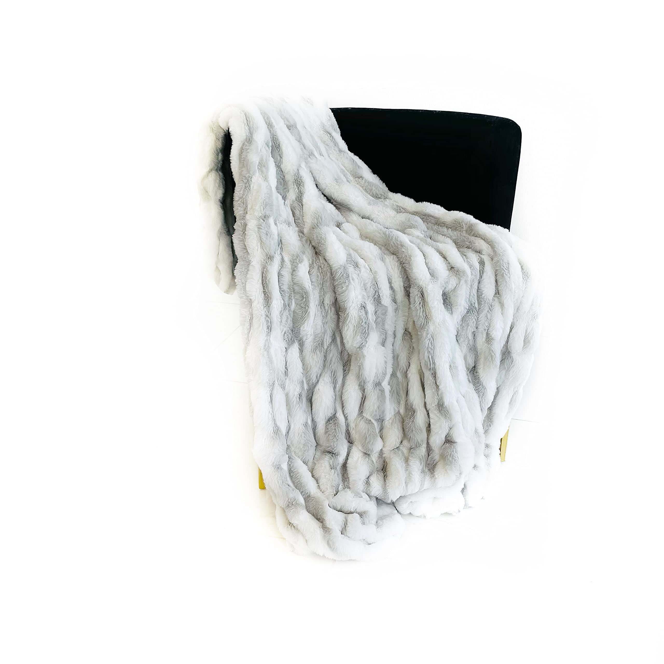 Plutus White Silver Snow Chinchilla Faux Fur Luxury Throw Blanket 108In X 90In