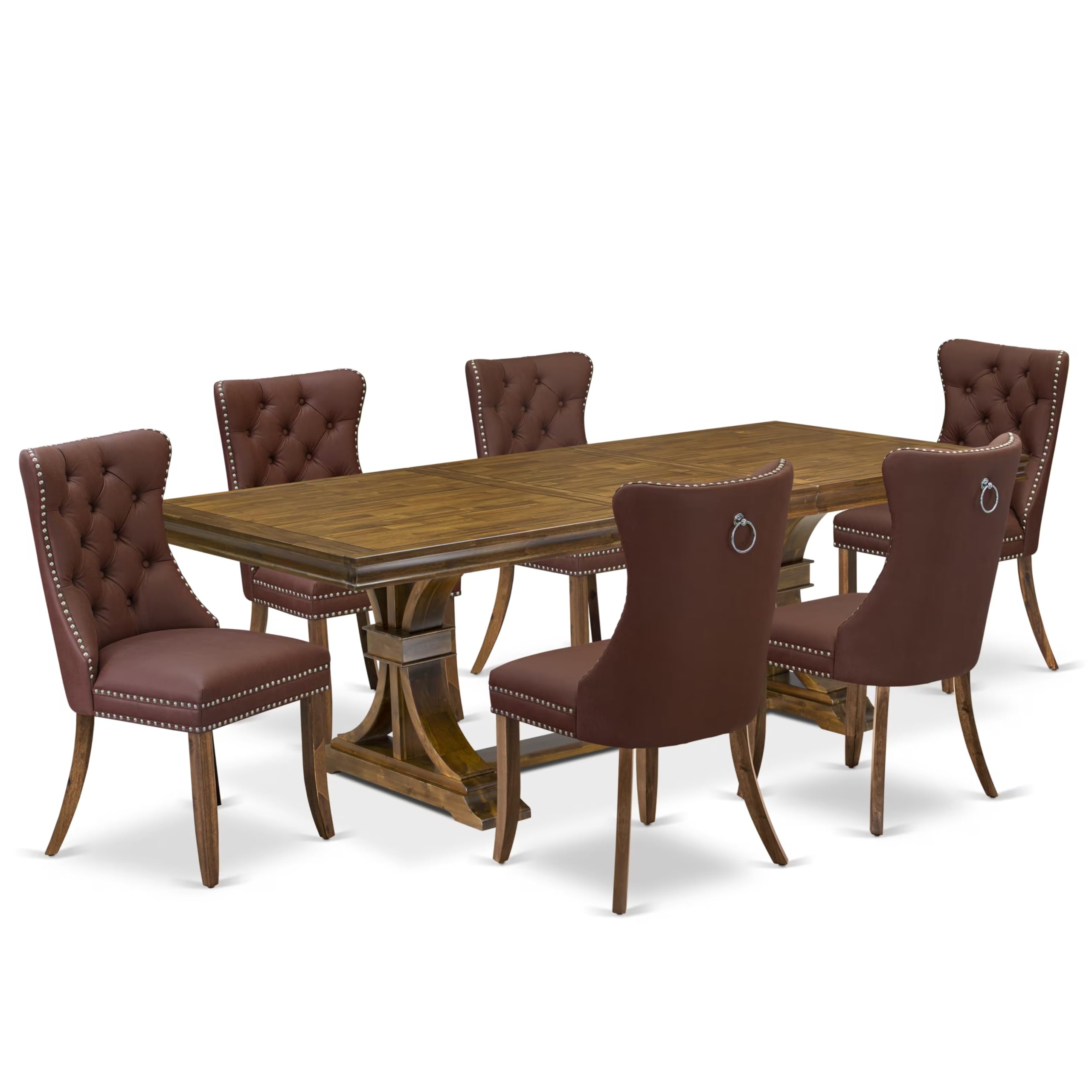 7 piece Modern Dining Table Set a Kitchen Table and 6 Faux Leather Dining Chairs