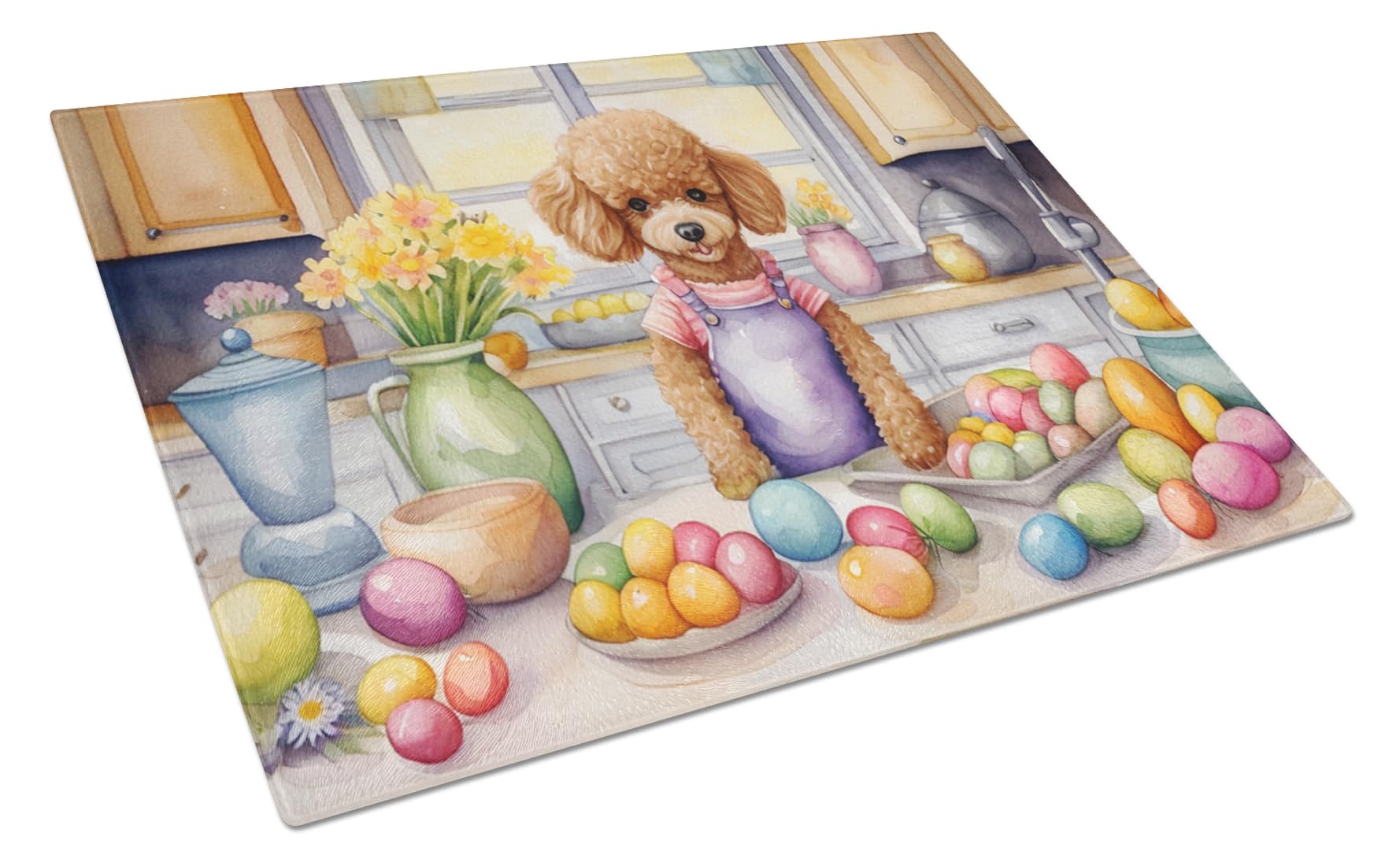 Carolines Treasures DAC6879LCB Decorating Easter Poodle Glass Cutting Board Decorative Tempered Glass Kitchen Cutting and Serving Board Large Size Chopping Board
