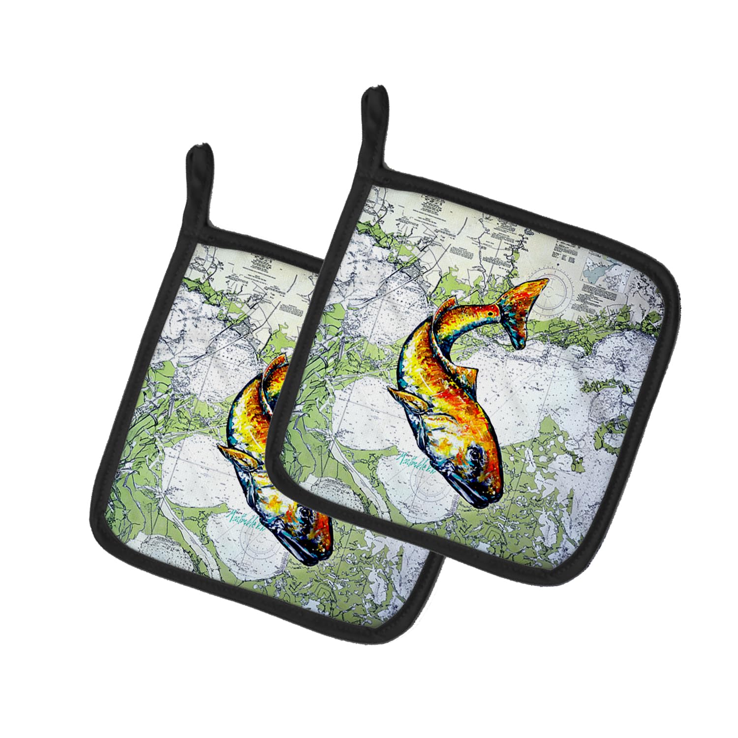 Red Fish On Map Pair of Pot Holders