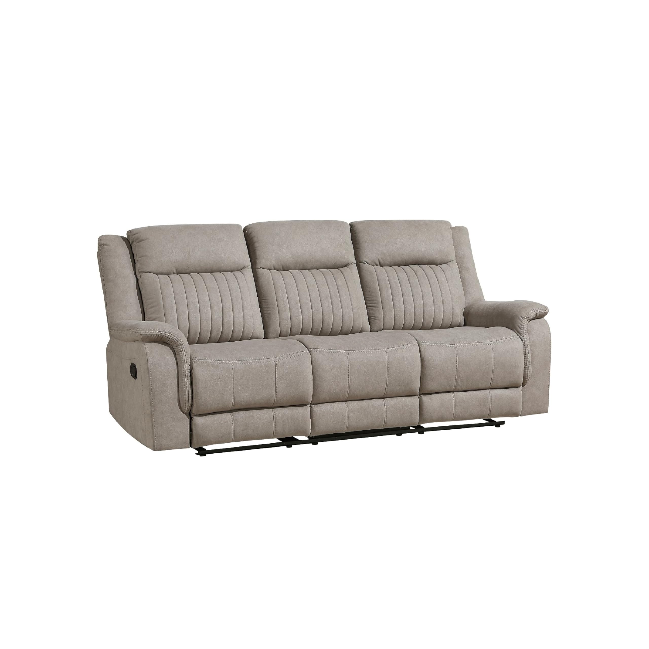 Lenny Manual Recliner Sofa, 3 Seater, Channeled Back, Gray Microfiber