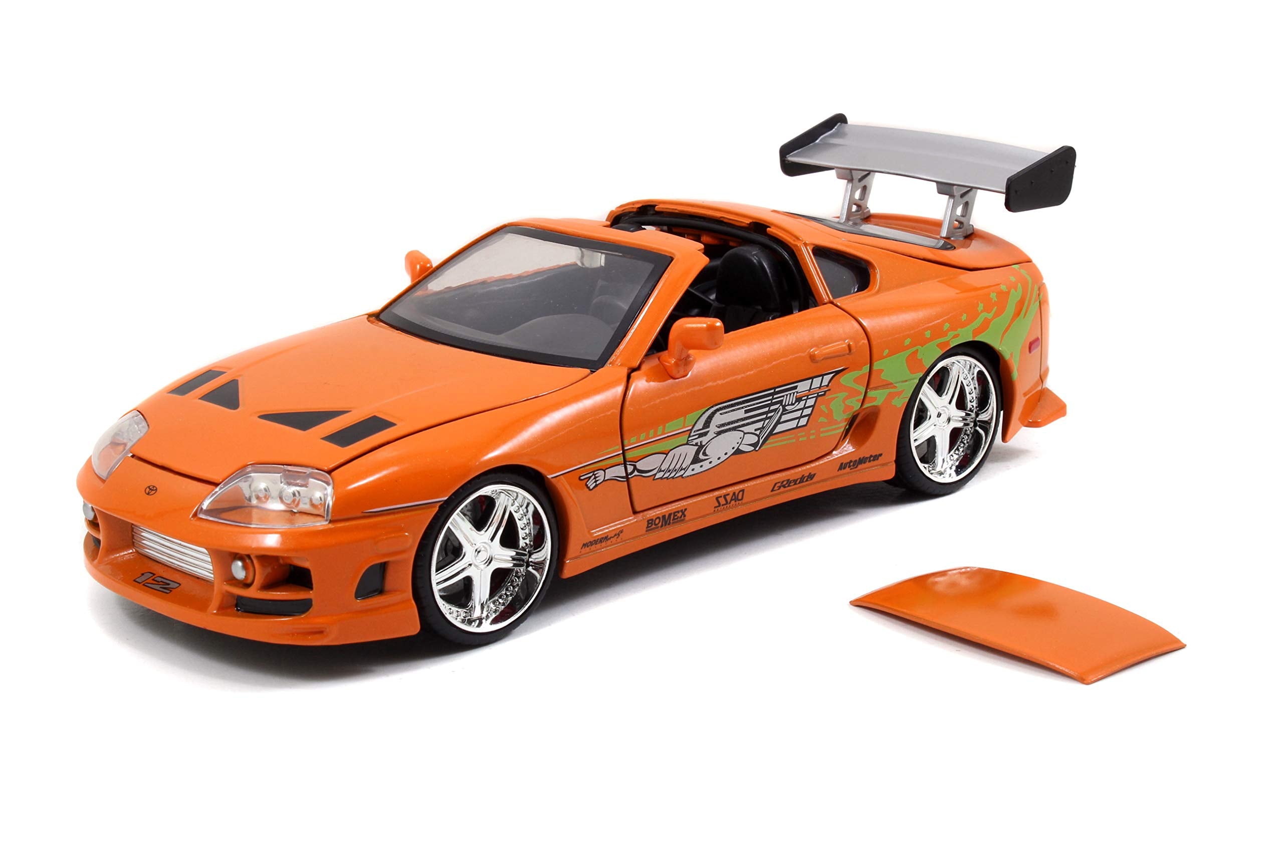 Brians Toyota Supra Orange with Graphics Fast & Furious Movie 1/24 Diecast Model Car by Jada