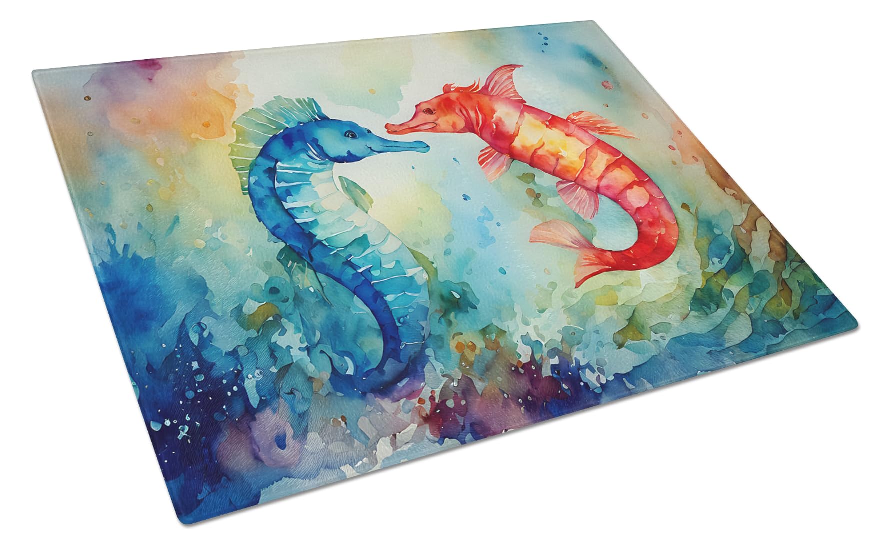 Carolines Treasures DAC2822LCB Seahorses Glass Cutting Board Large Decorative Tempered Glass Kitchen Cutting and Serving Board Large Size Chopping Board