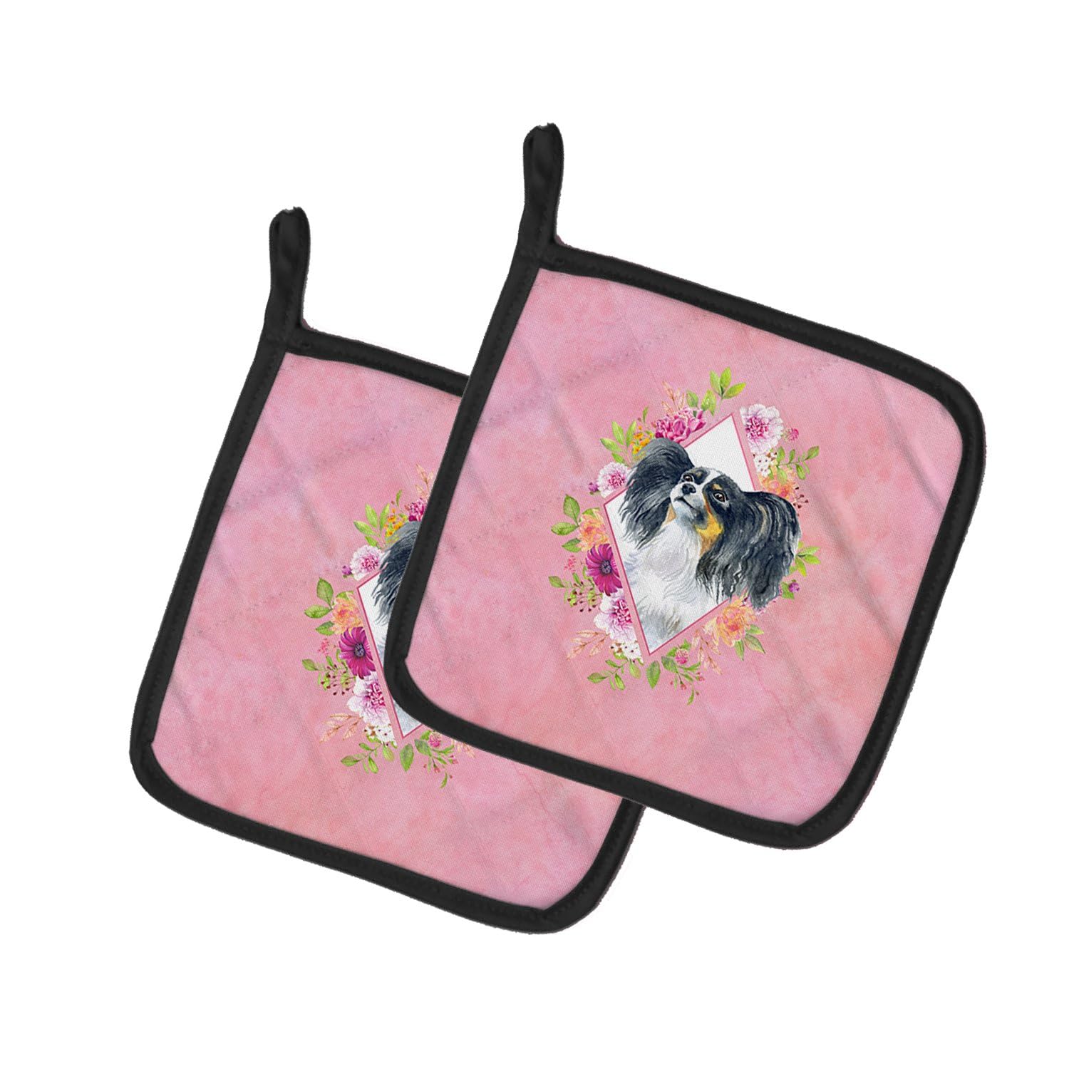 Papillon Pink Flowers Pair of Pot Holders
