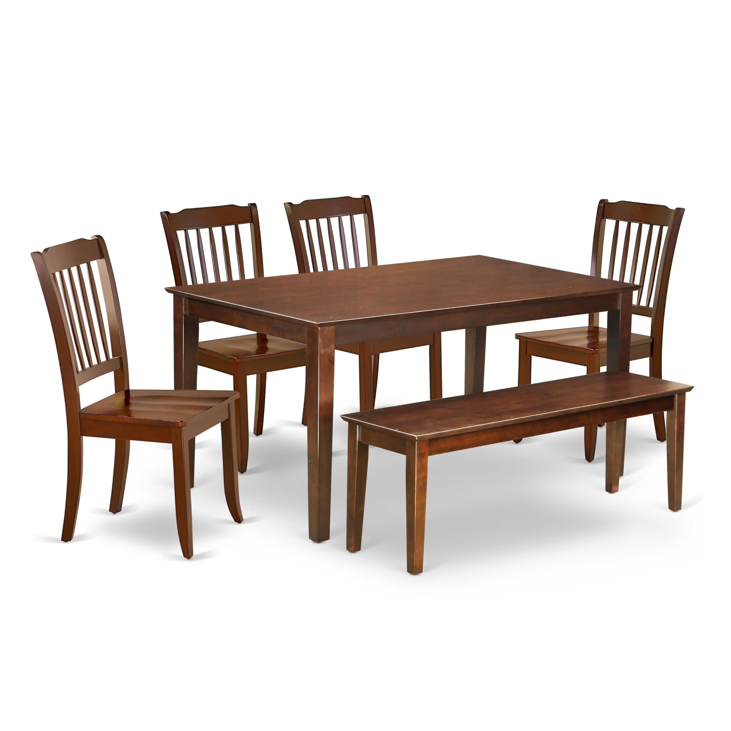 CADA6-MAH-W 6PC Rectangular 60 inch Table and 4 vertical slatted Chairs plus 1 bench