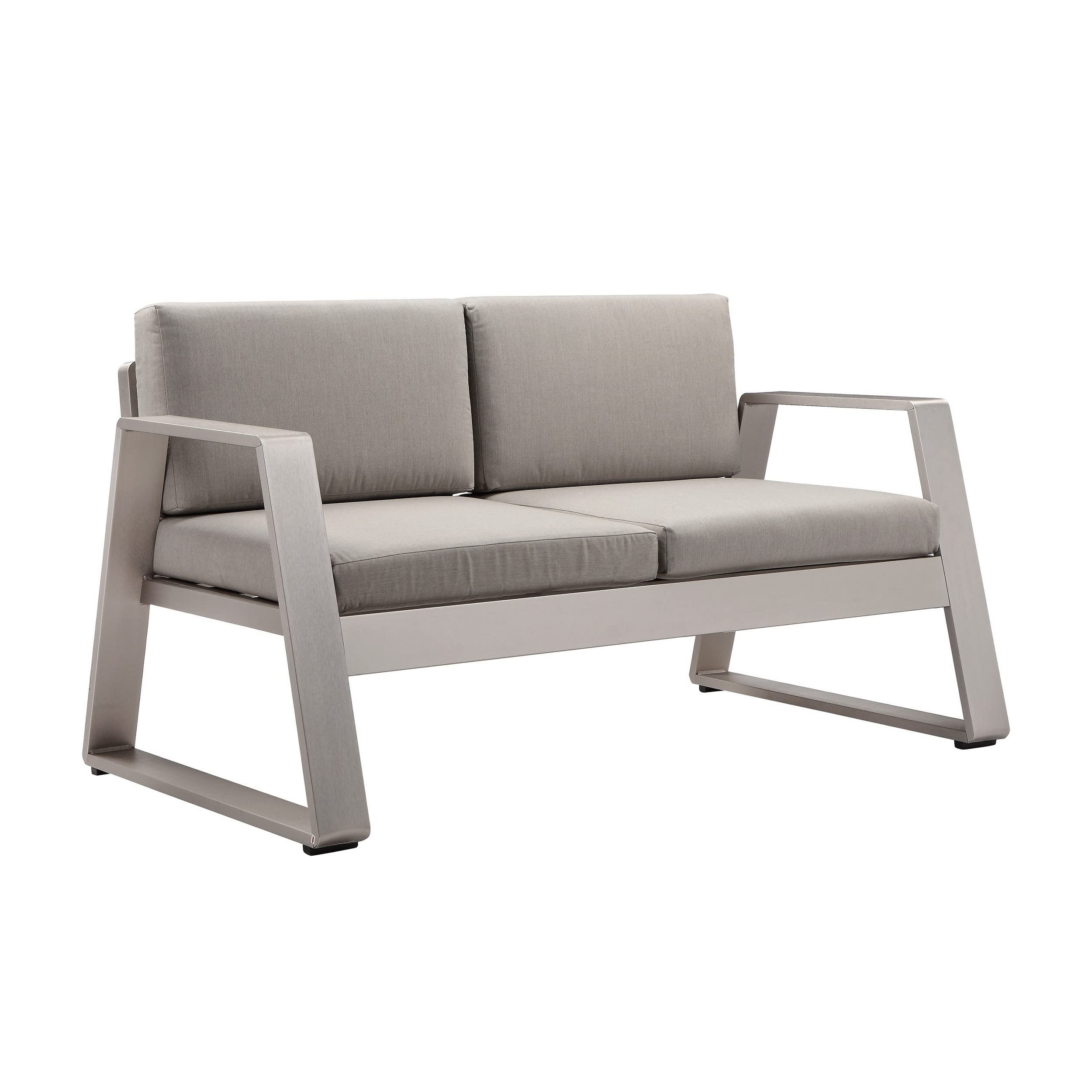 Xia 57 Inch Outdoor Sofa, Gray Aluminum, Fade Resistant Fabric Cushions