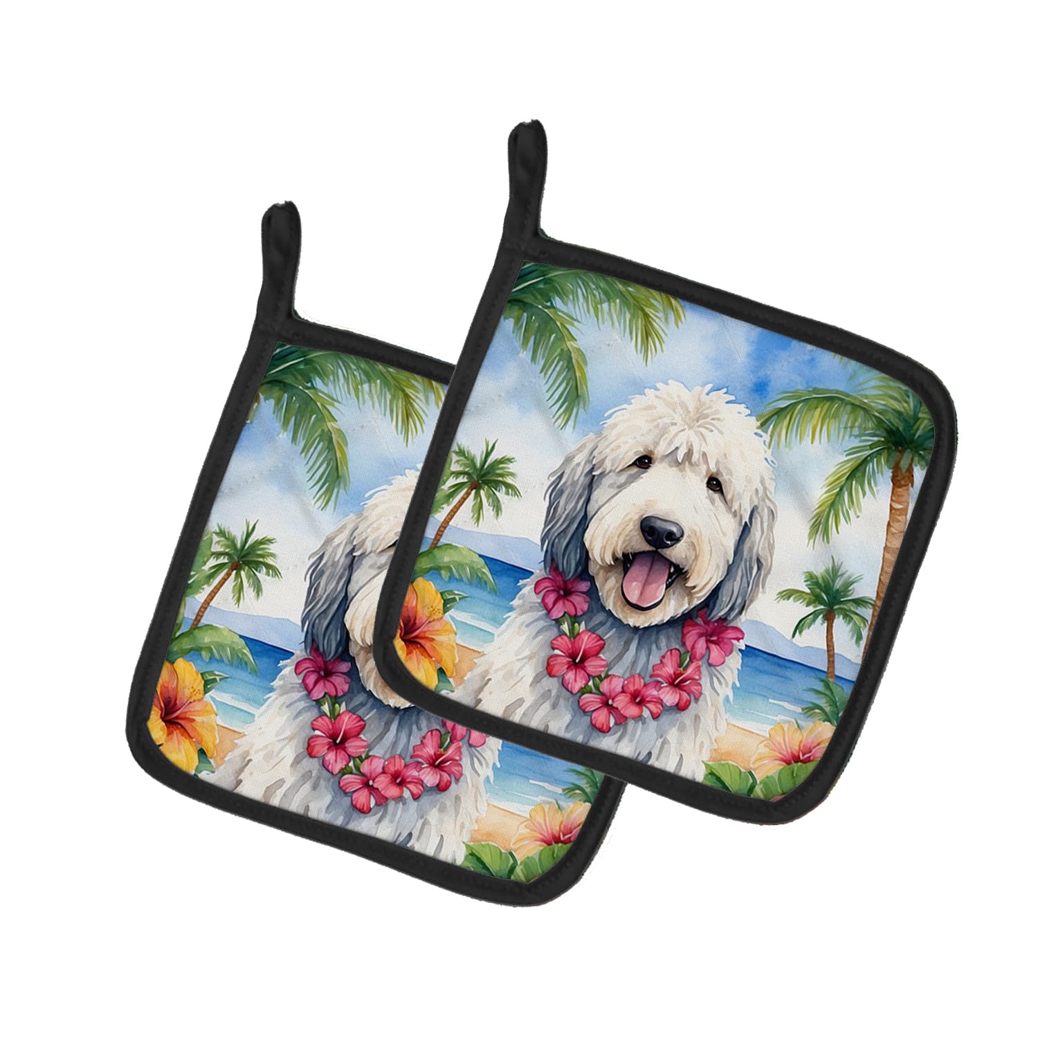 Komondor Luau Pair of Pot Holders