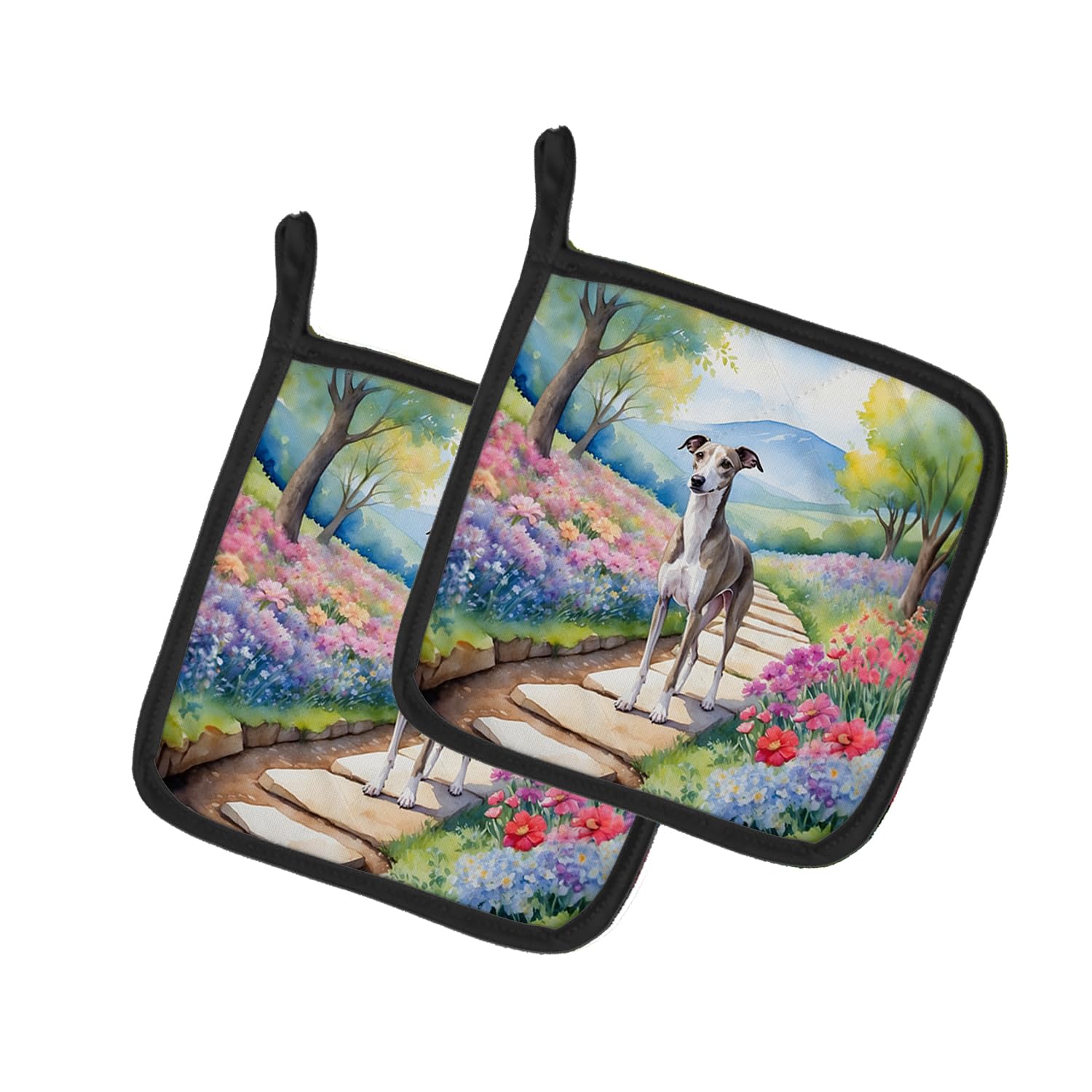 Whippet Spring Path Pair of Pot Holders