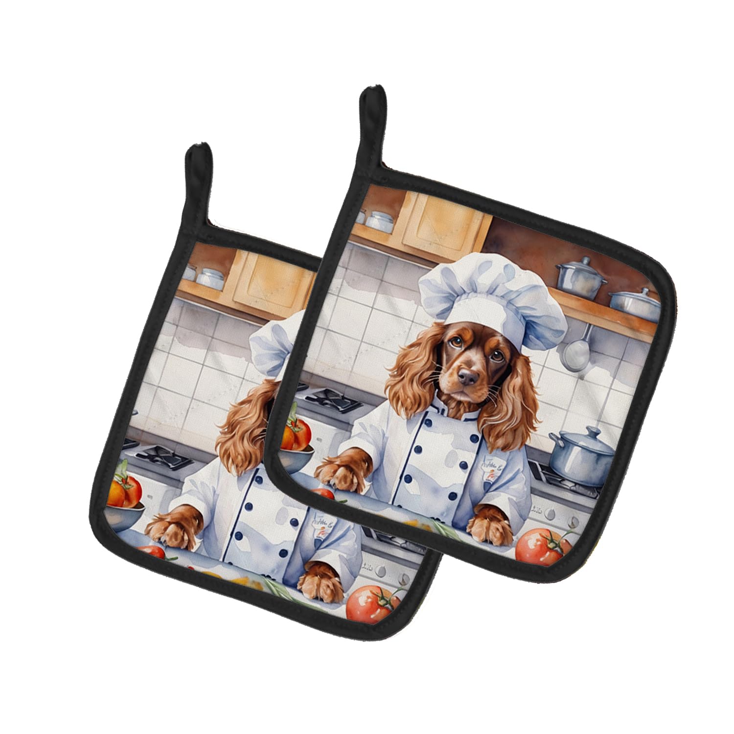 English Cocker Spaniel The Chef Pair of Pot Holders